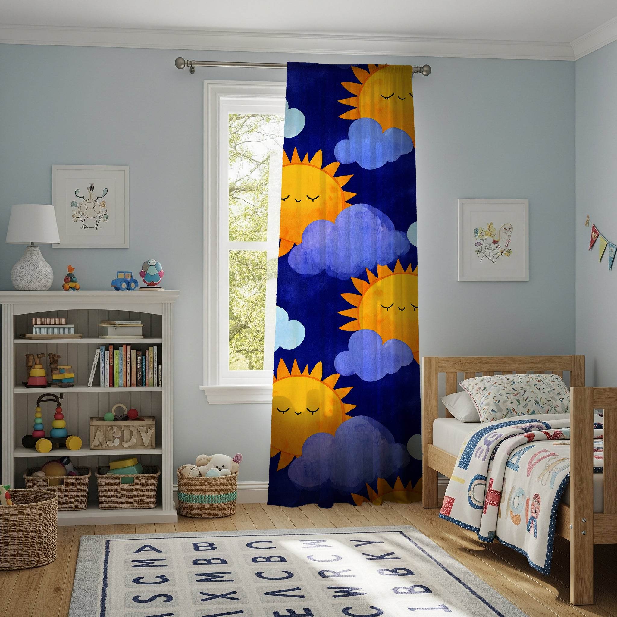 Sunny Sky Window Curtain, Bright Cheerful Decor, Kids Room, Nursery, Playroom, Summer Vibes, Whimsical Home Accent - Home Decor -
