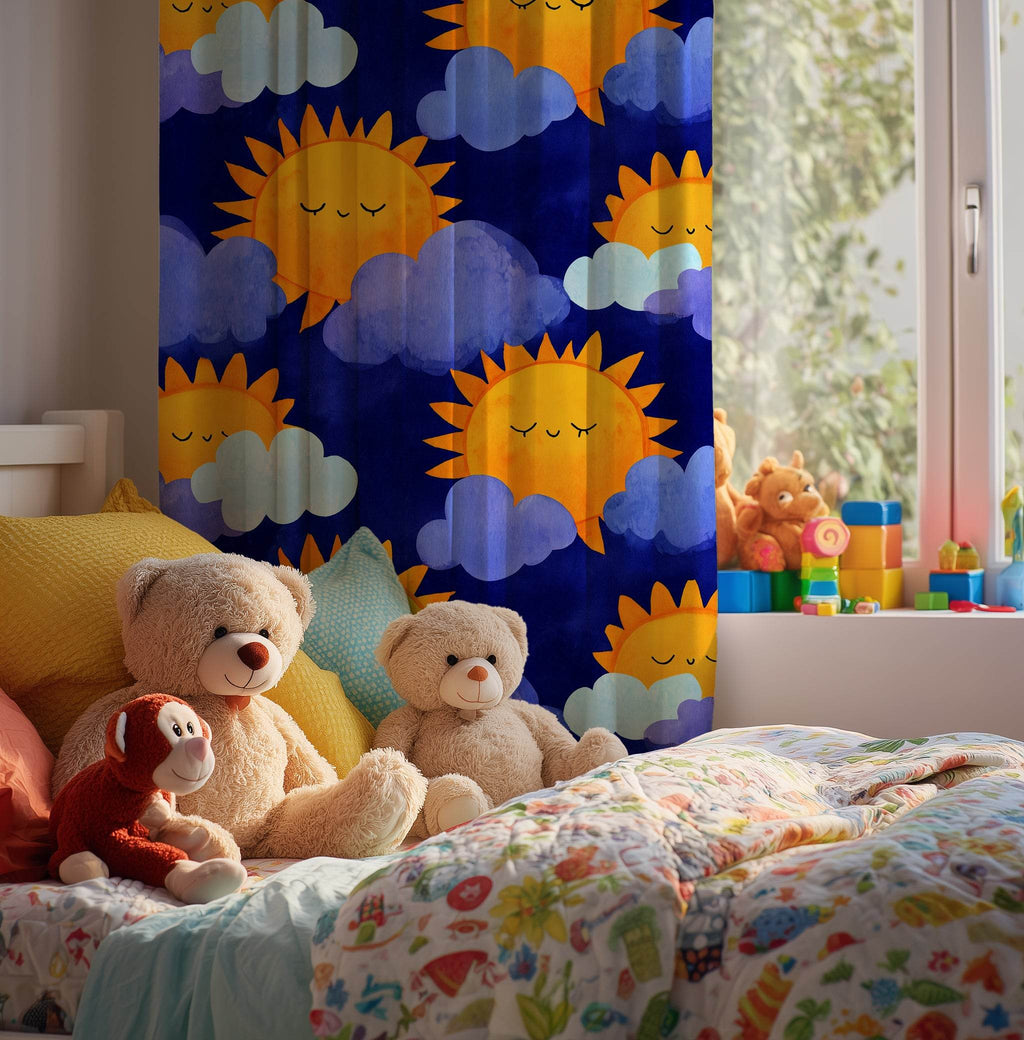 Sunny Sky Window Curtain, Bright Cheerful Decor, Kids Room, Nursery, Playroom, Summer Vibes, Whimsical Home Accent - Home Decor -