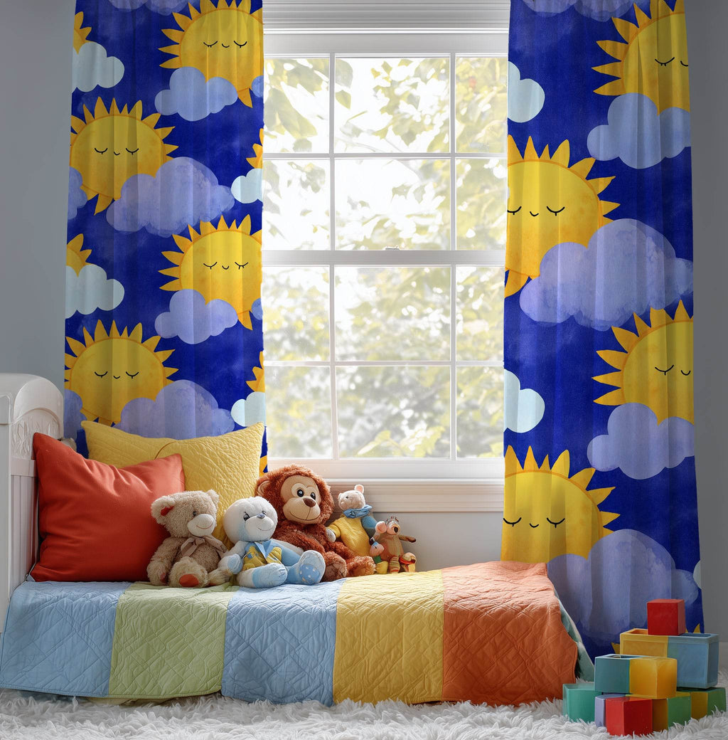 Sunny Sky Window Curtain, Bright Cheerful Decor, Kids Room, Nursery, Playroom, Summer Vibes, Whimsical Home Accent - Home Decor -