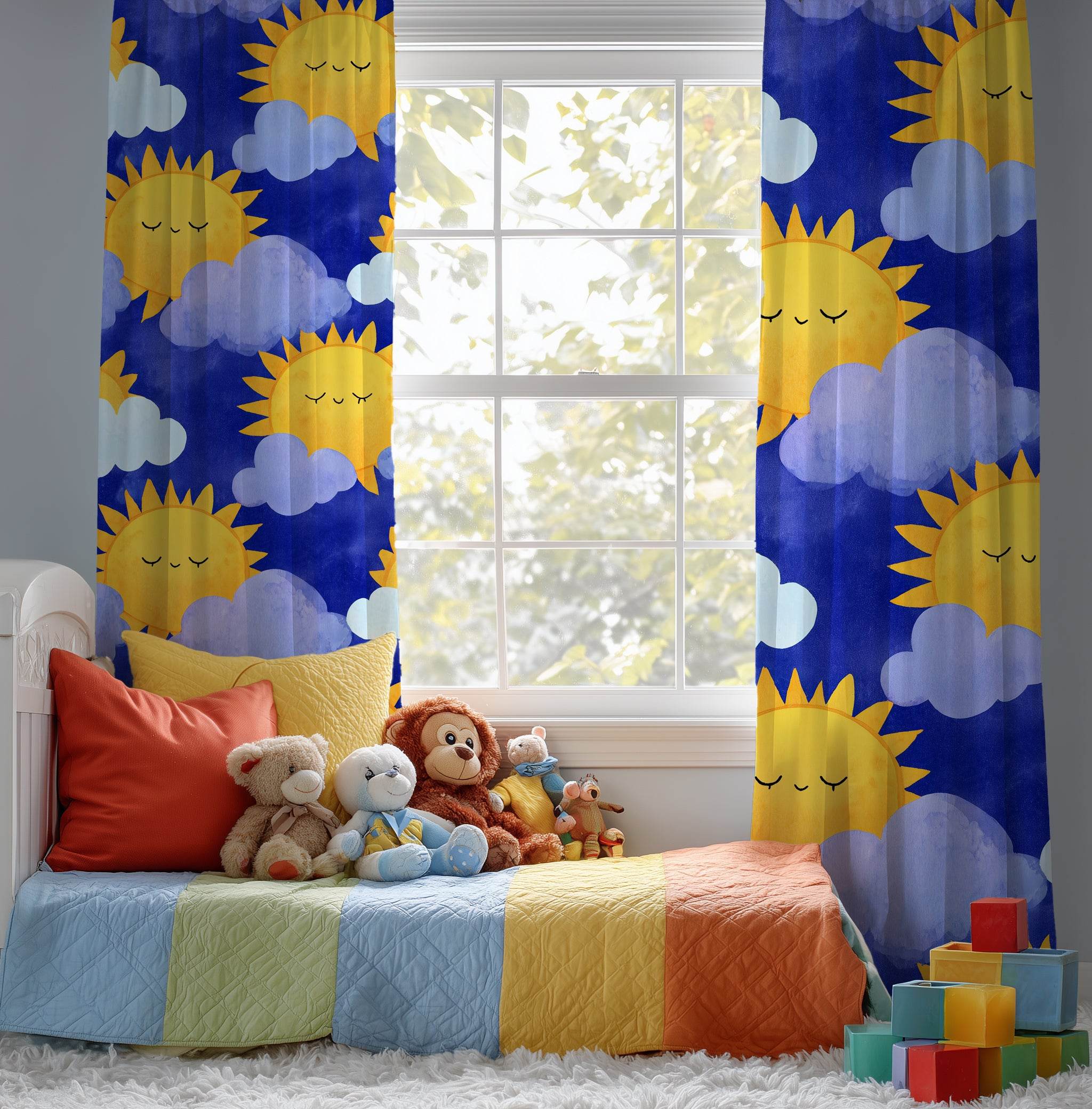 Sunny Sky Window Curtain, Bright Cheerful Decor, Kids Room, Nursery, Playroom, Summer Vibes, Whimsical Home Accent - Home Decor -