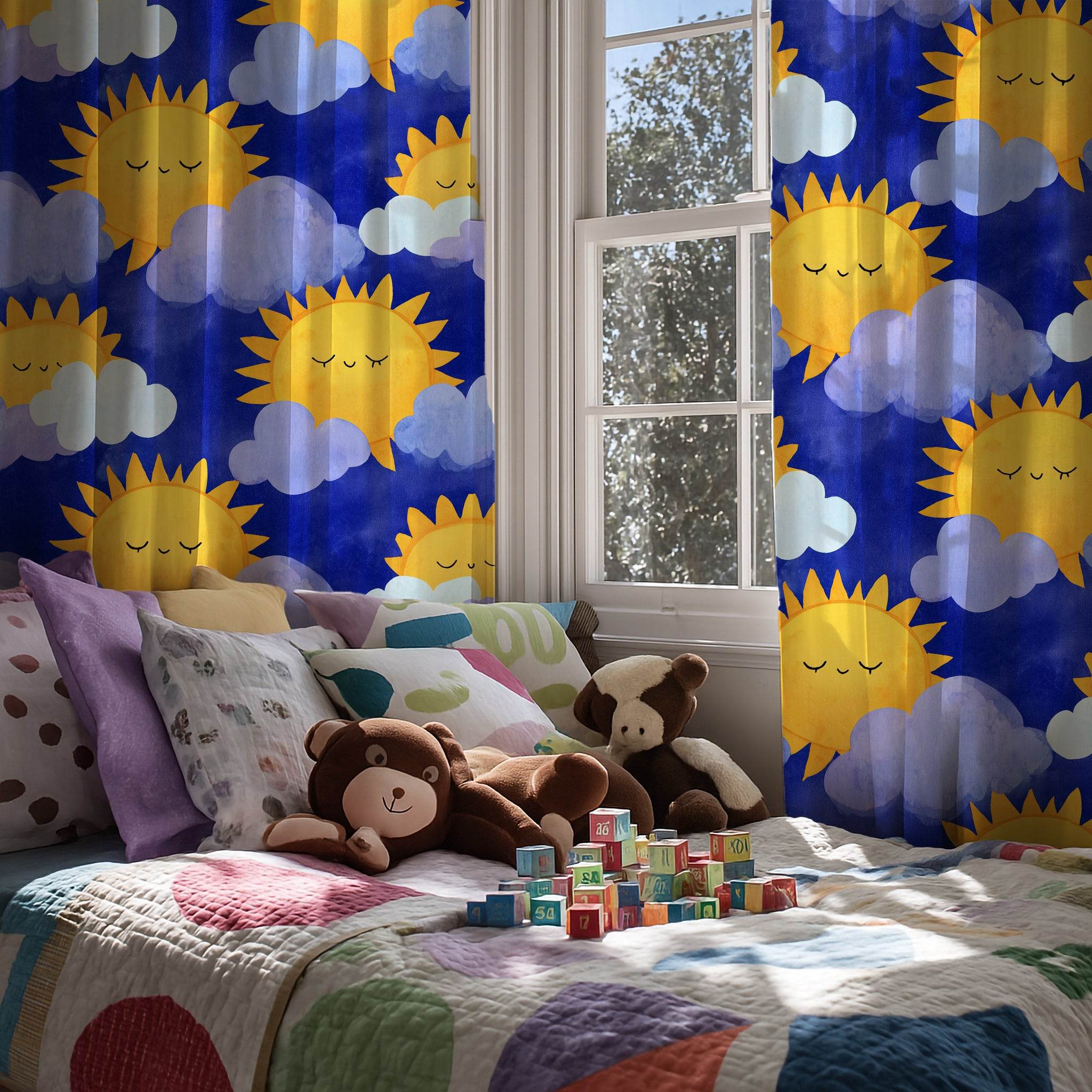 Sunny Sky Window Curtain, Bright Cheerful Decor, Kids Room, Nursery, Playroom, Summer Vibes, Whimsical Home Accent - Home Decor -