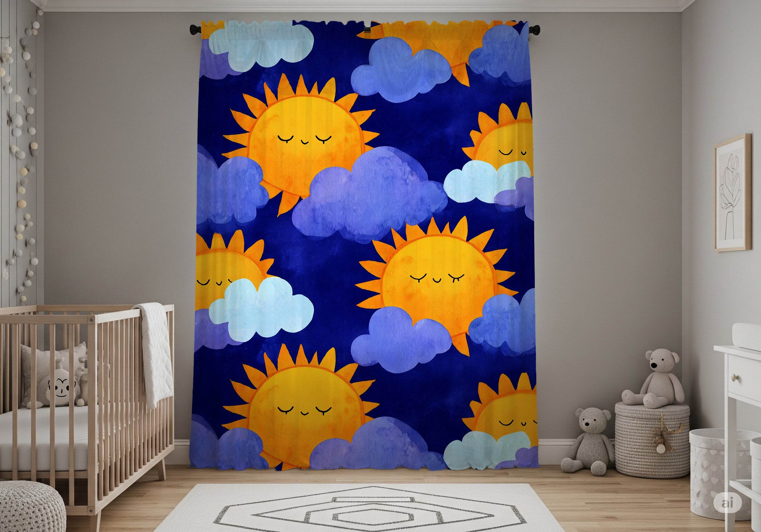Sunny Sky Window Curtain, Bright Cheerful Decor, Kids Room, Nursery, Playroom, Summer Vibes, Whimsical Home Accent - Home Decor -