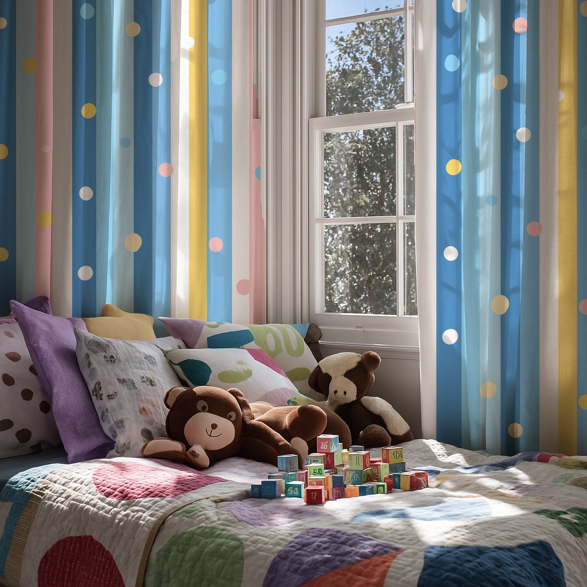 Playful Polka Dot Window Curtain, Colorful Room Decor, Brighten Your Home, Perfect for Kids' Rooms, Living Room, Birthday Gifts - Home Decor -