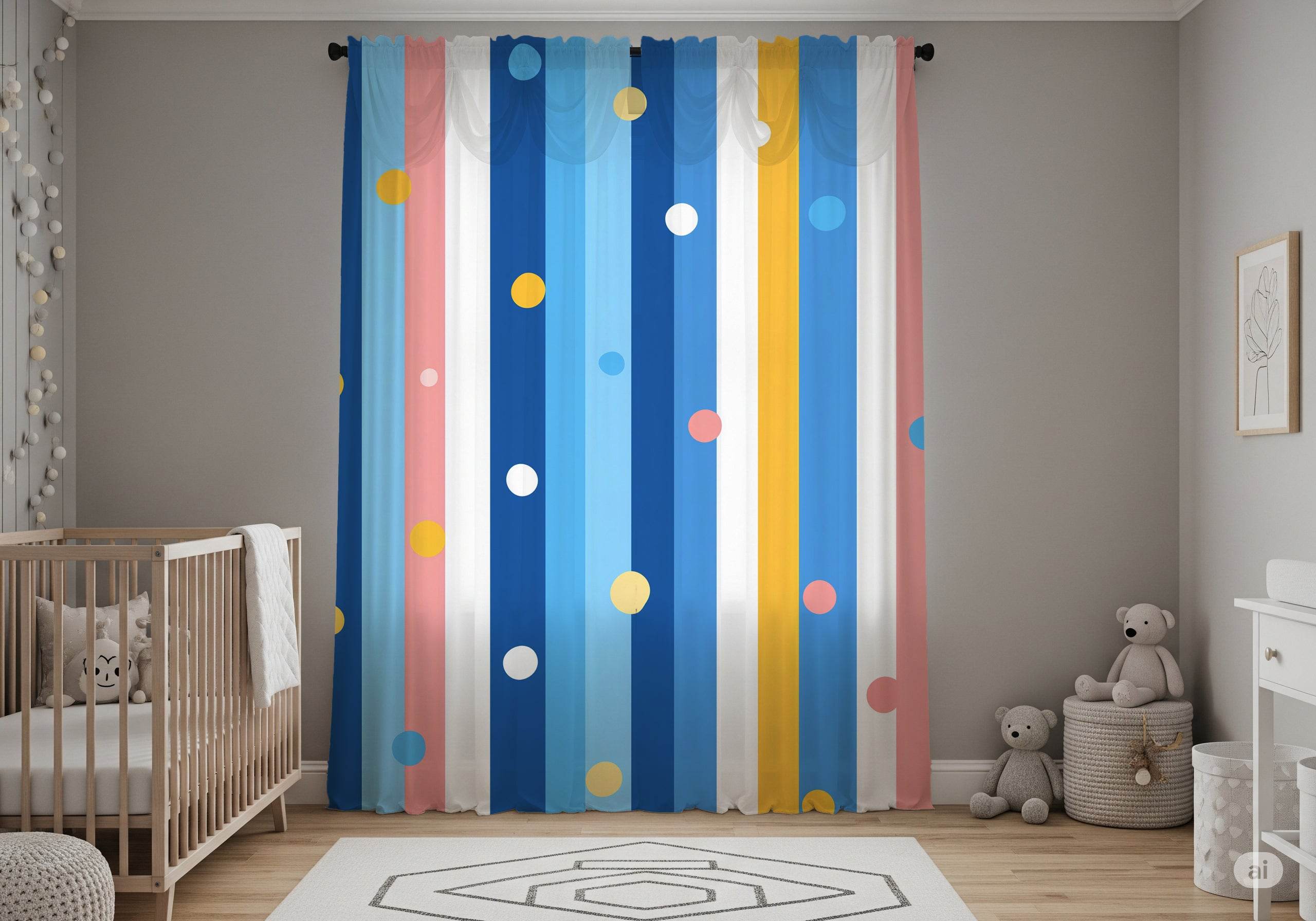Playful Polka Dot Window Curtain, Colorful Room Decor, Brighten Your Home, Perfect for Kids' Rooms, Living Room, Birthday Gifts - Home Decor -