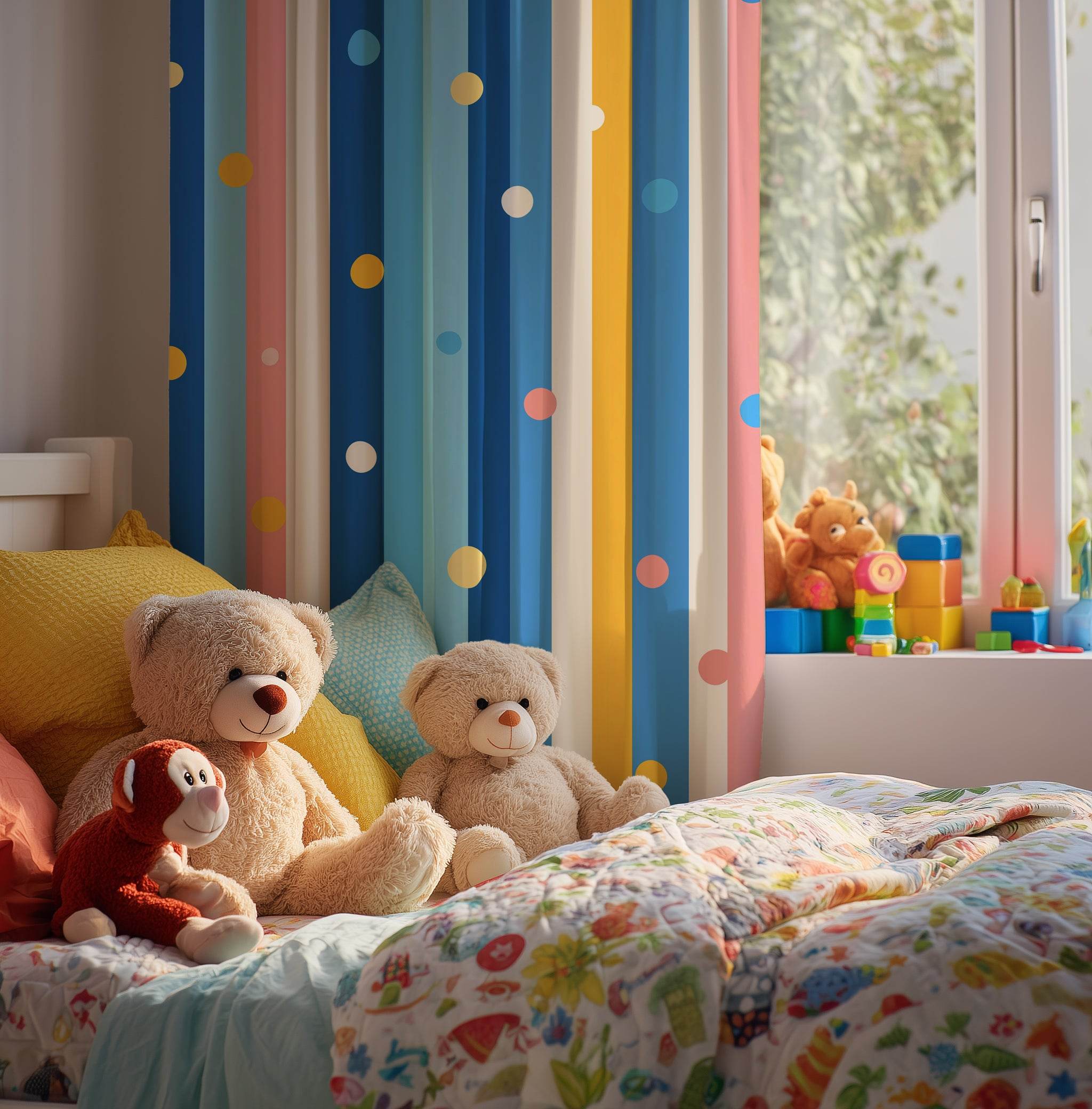 Playful Polka Dot Window Curtain, Colorful Room Decor, Brighten Your Home, Perfect for Kids' Rooms, Living Room, Birthday Gifts - Home Decor -