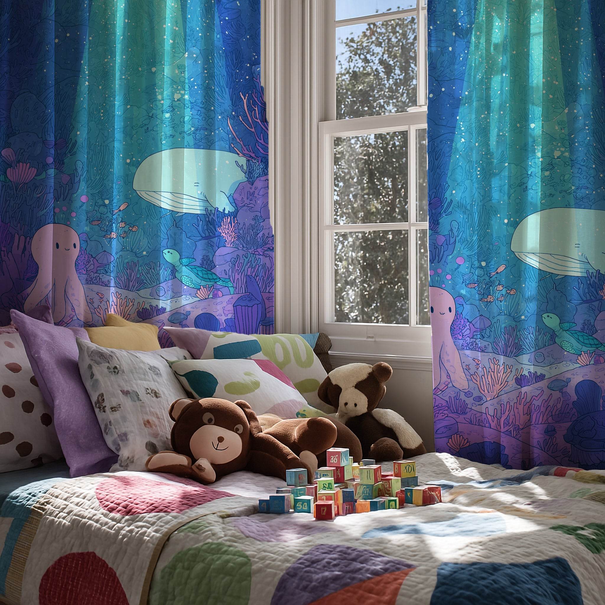 Blue Ocean Theme Window Curtain - Home Decor -