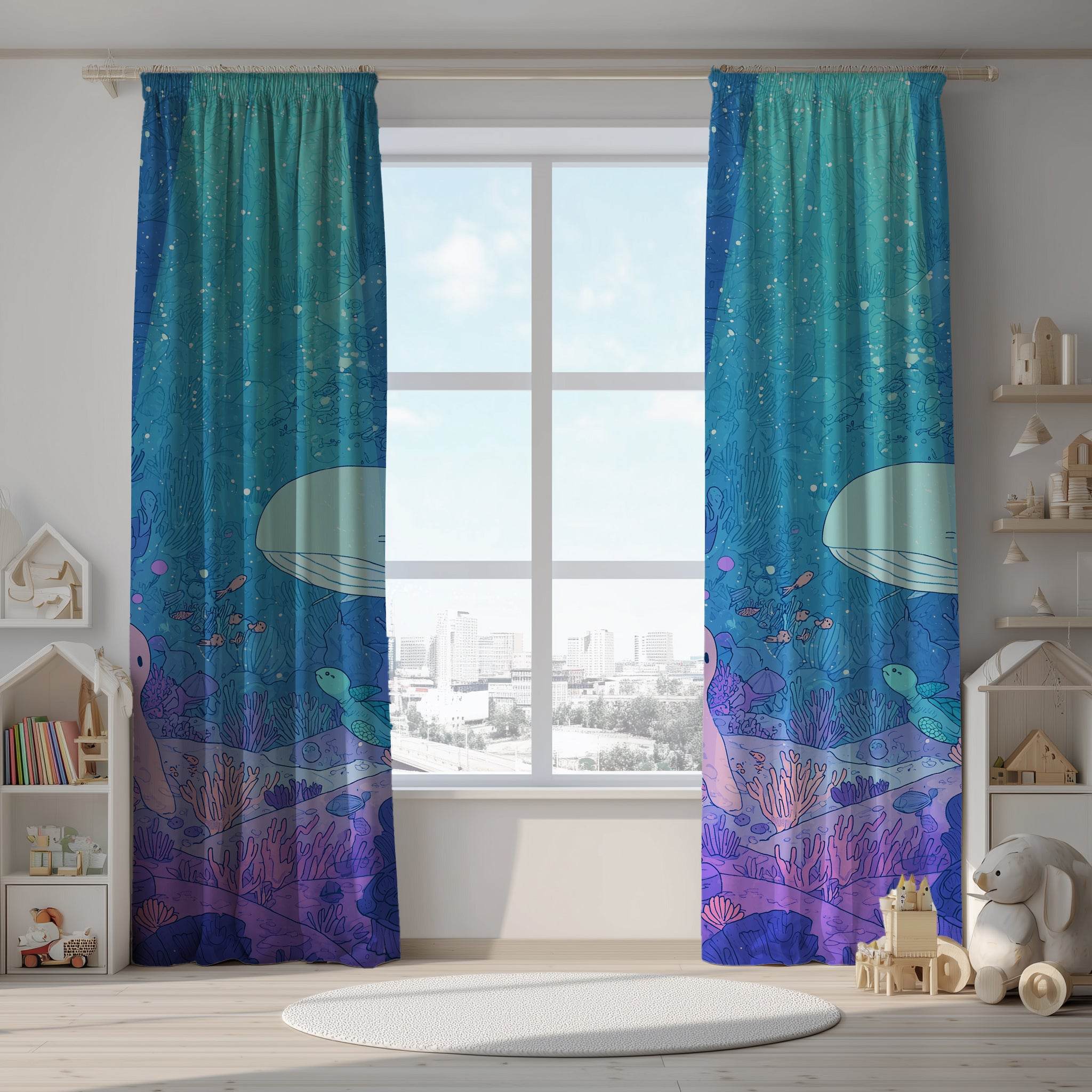 Blue Ocean Theme Window Curtain - Home Decor -