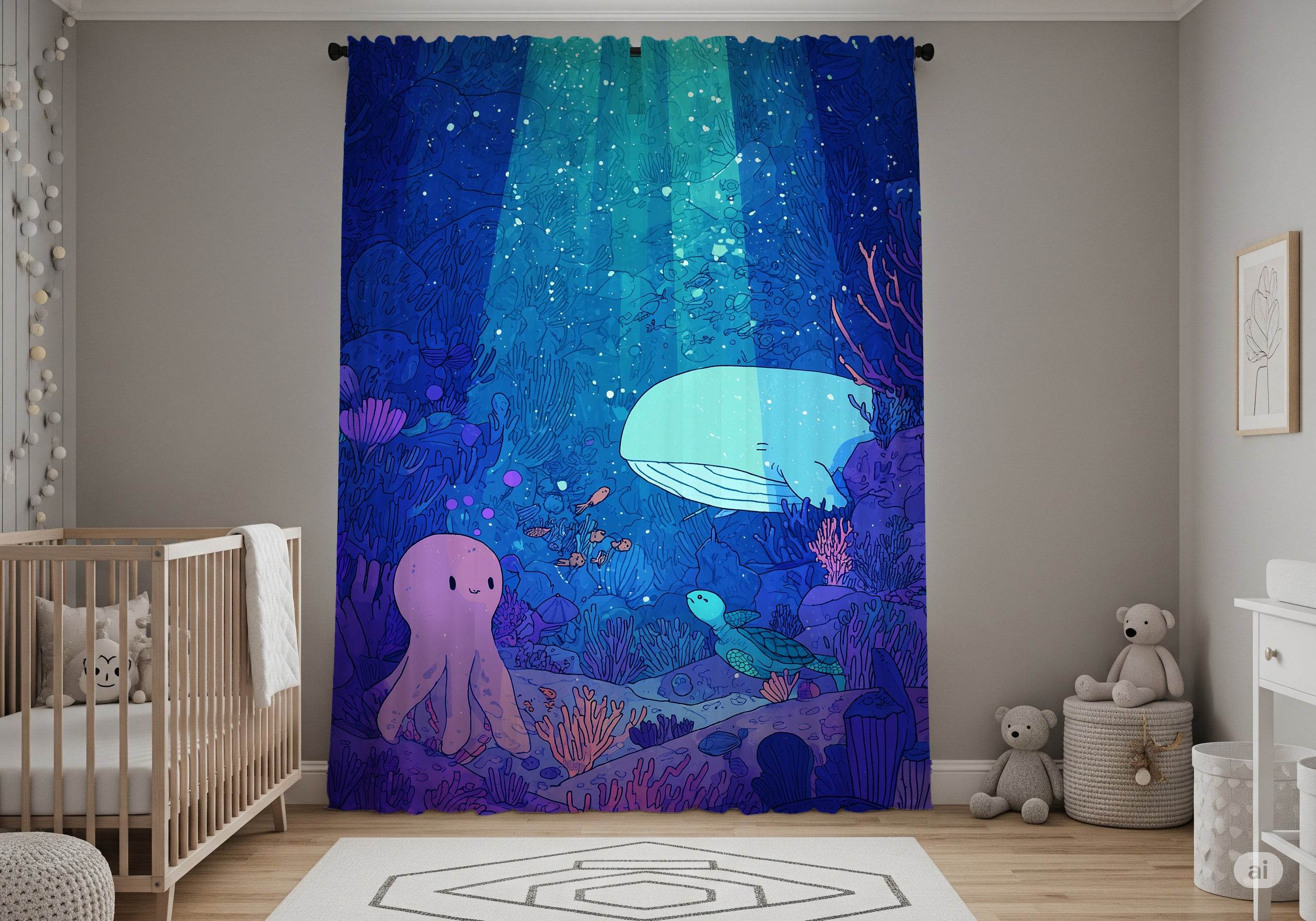 Blue Ocean Theme Window Curtain - Home Decor -
