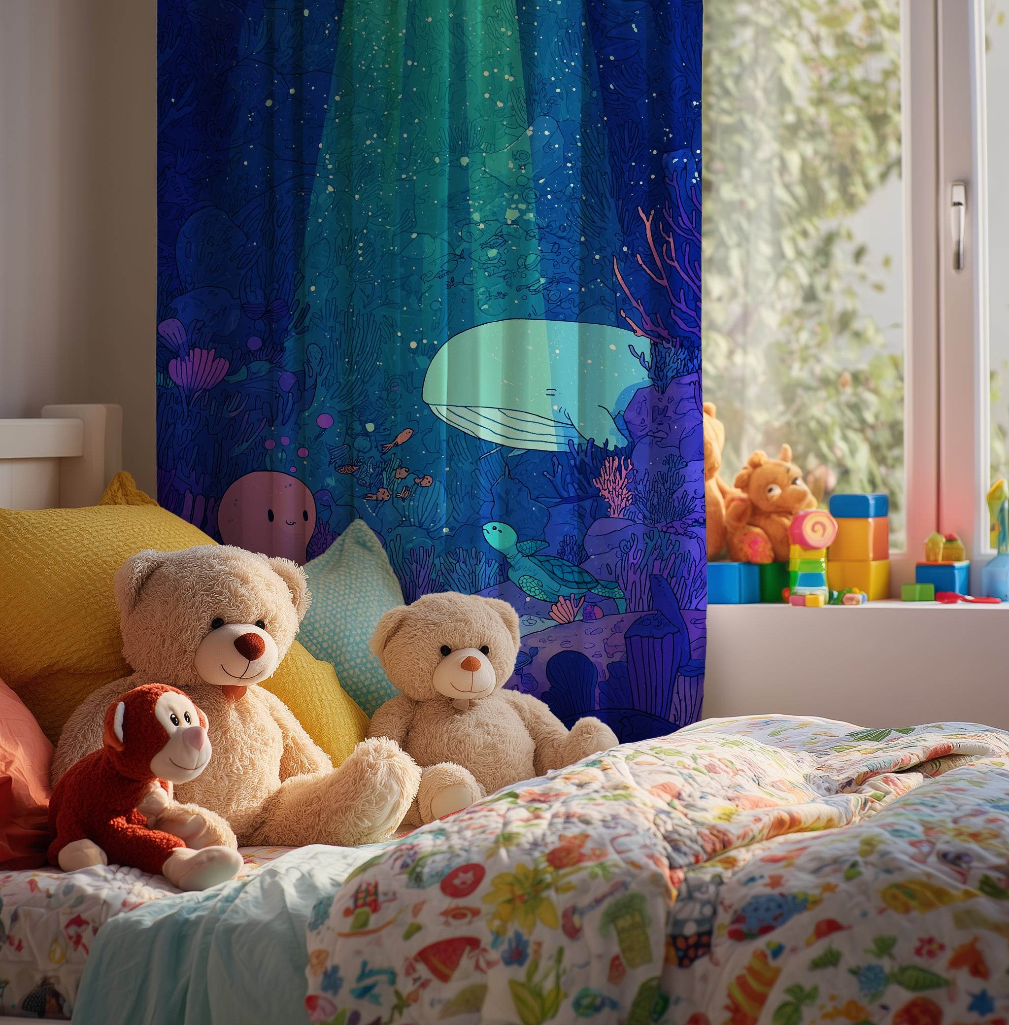 Blue Ocean Theme Window Curtain - Home Decor -