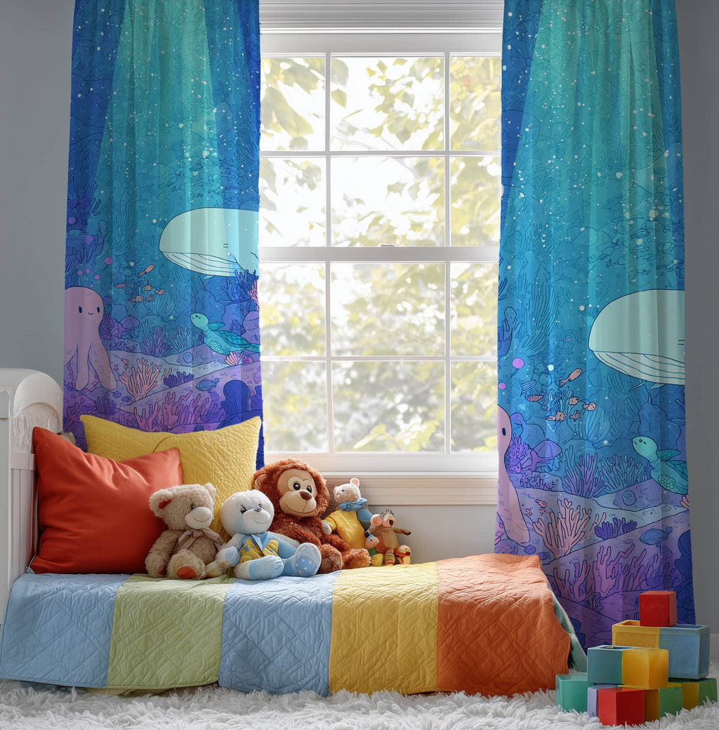 Blue Ocean Theme Window Curtain - Home Decor -