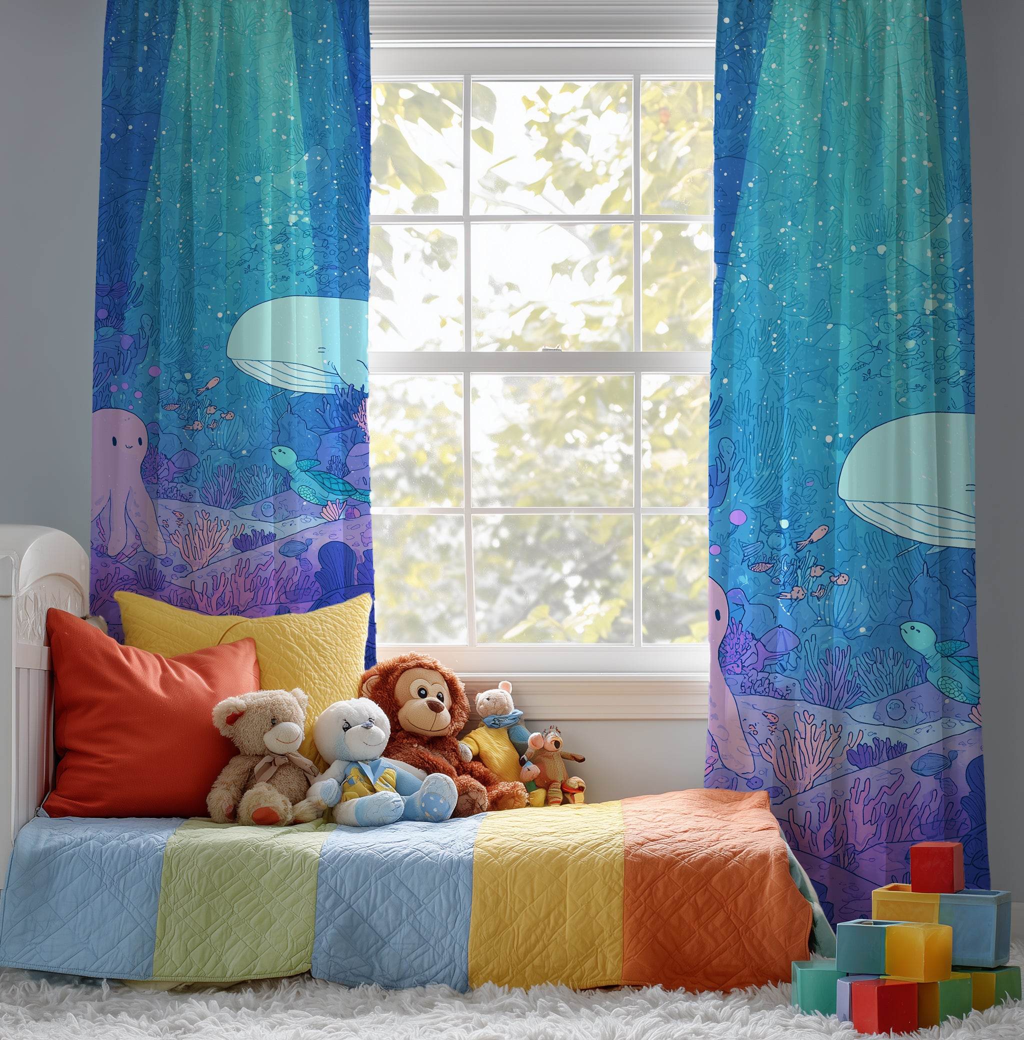 Blue Ocean Theme Window Curtain - Home Decor -