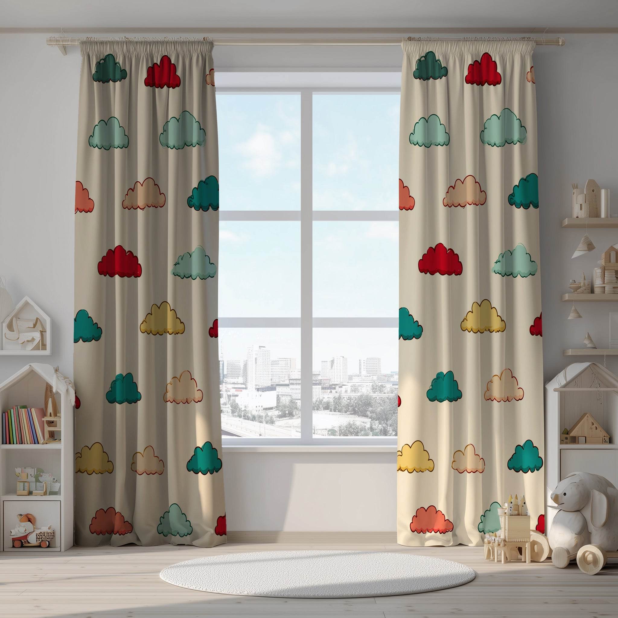 Soft-Colored Cloud Pattern Window Curtain - Home Decor -