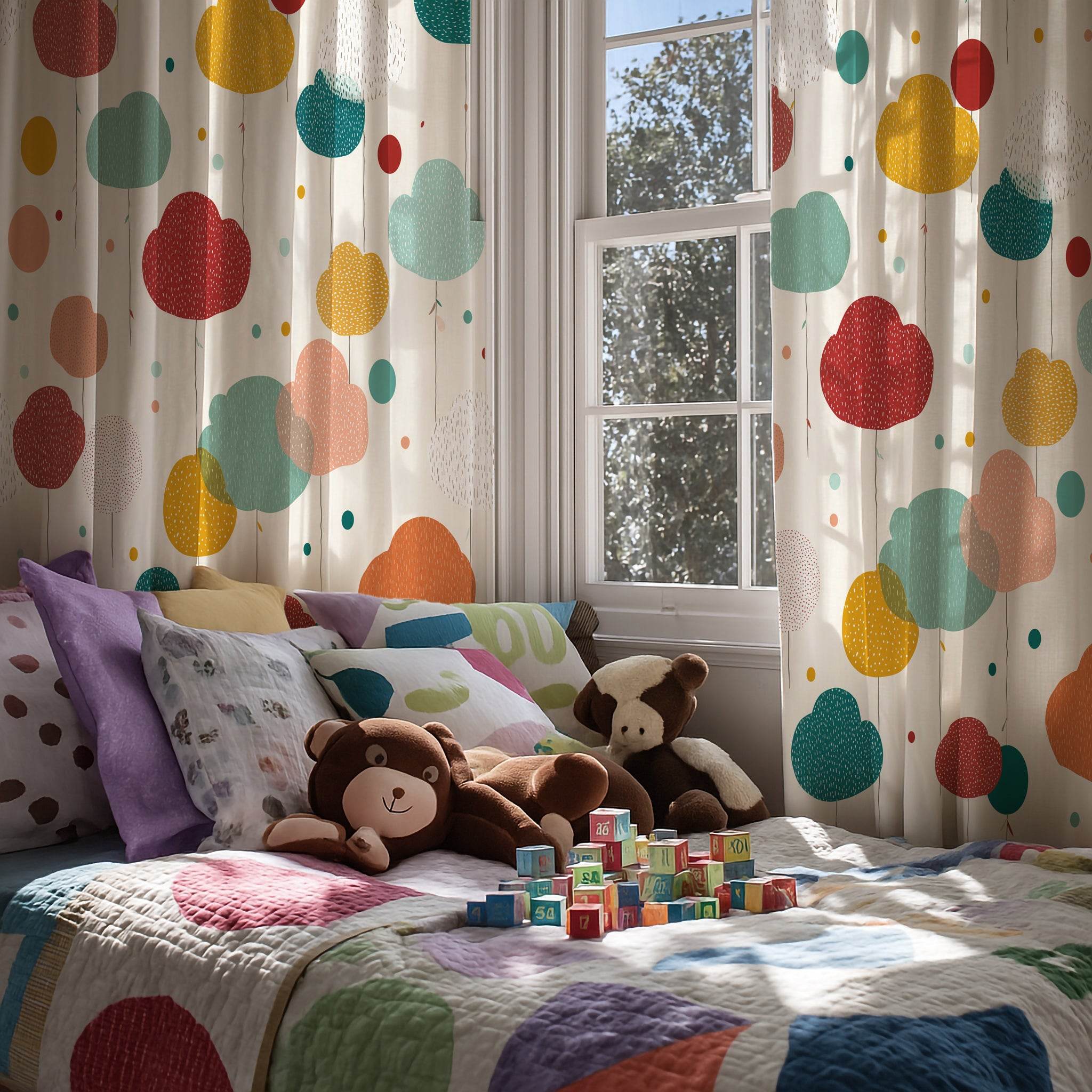 Whimsical Window Curtains, Colorful Home Decor, Boho Style Drapes, Modern Living Room Accessories, Playful Sheer Panels - Home Decor -