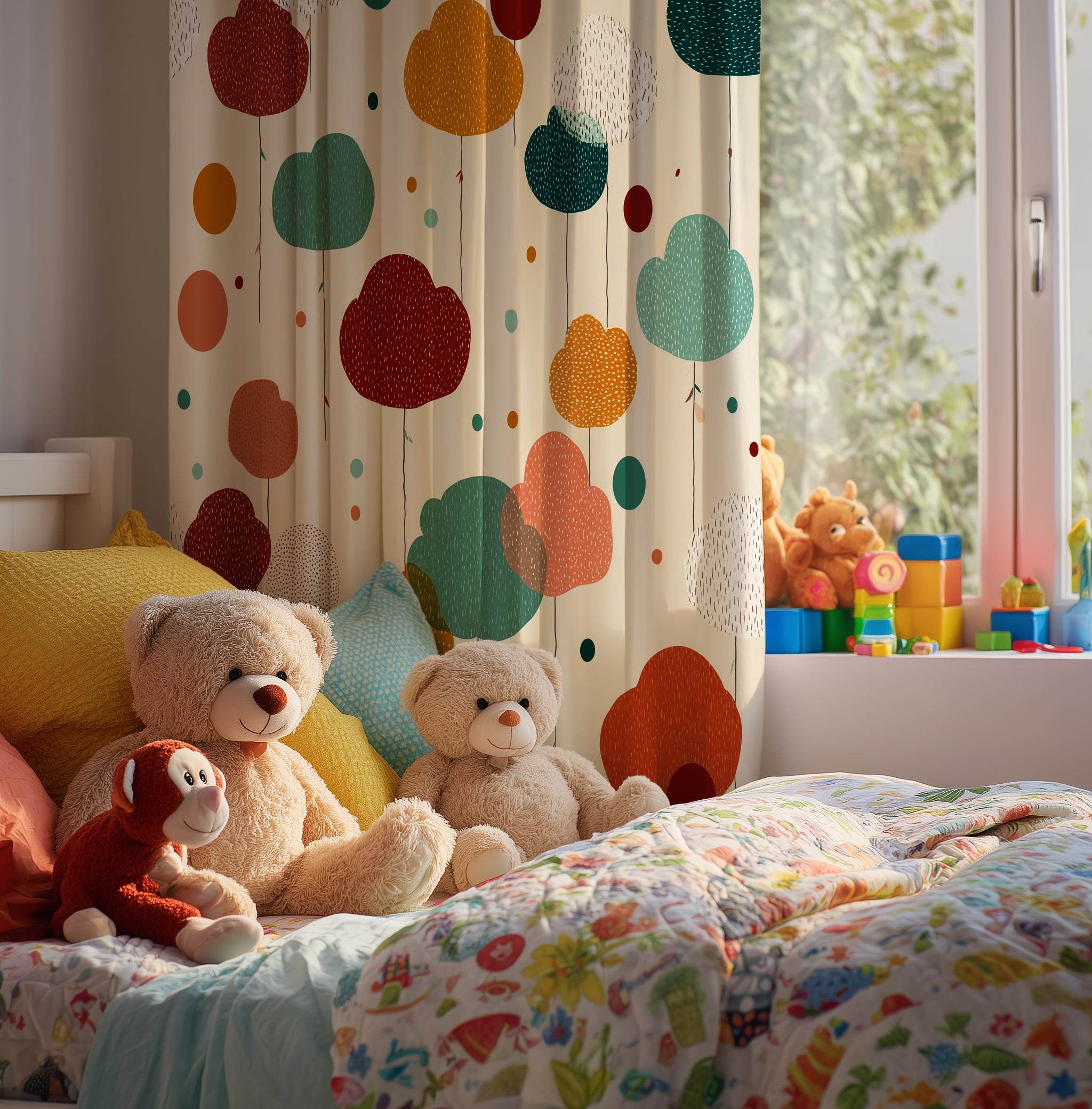 Whimsical Window Curtains, Colorful Home Decor, Boho Style Drapes, Modern Living Room Accessories, Playful Sheer Panels - Home Decor -