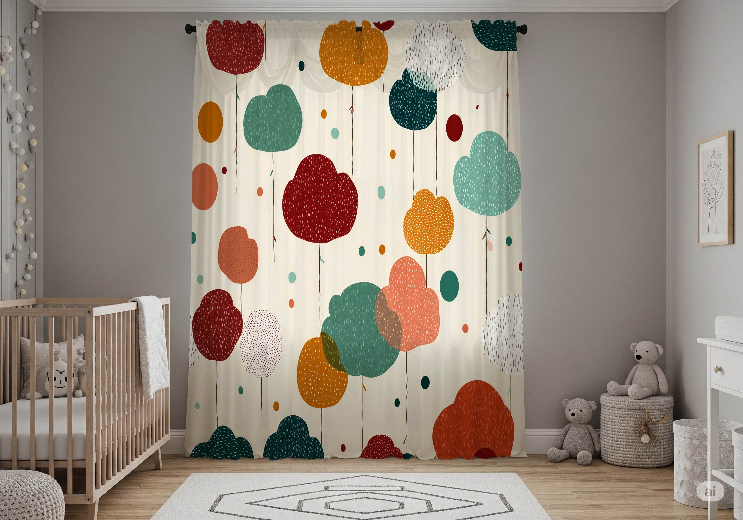 Whimsical Window Curtains, Colorful Home Decor, Boho Style Drapes, Modern Living Room Accessories, Playful Sheer Panels - Home Decor -