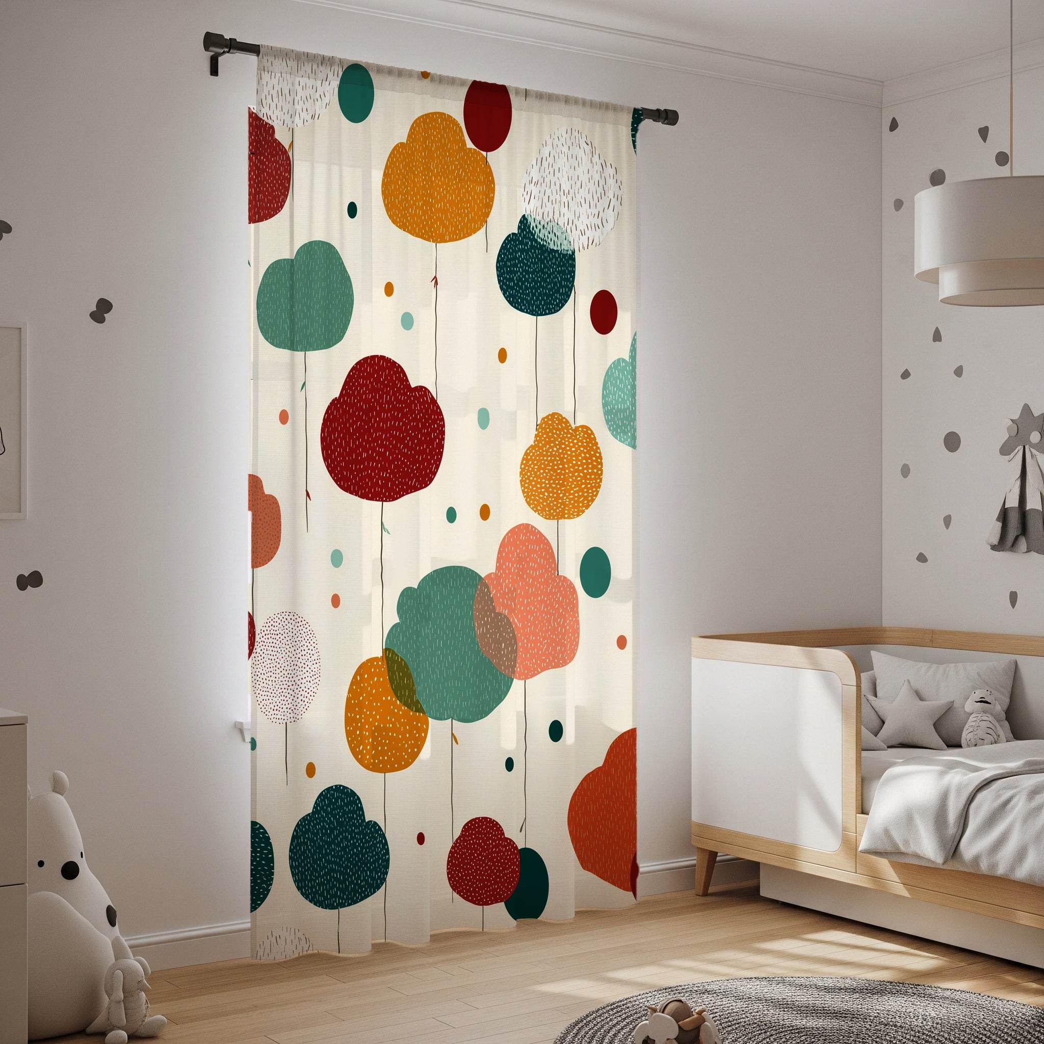 Whimsical Window Curtains, Colorful Home Decor, Boho Style Drapes, Modern Living Room Accessories, Playful Sheer Panels - Home Decor -