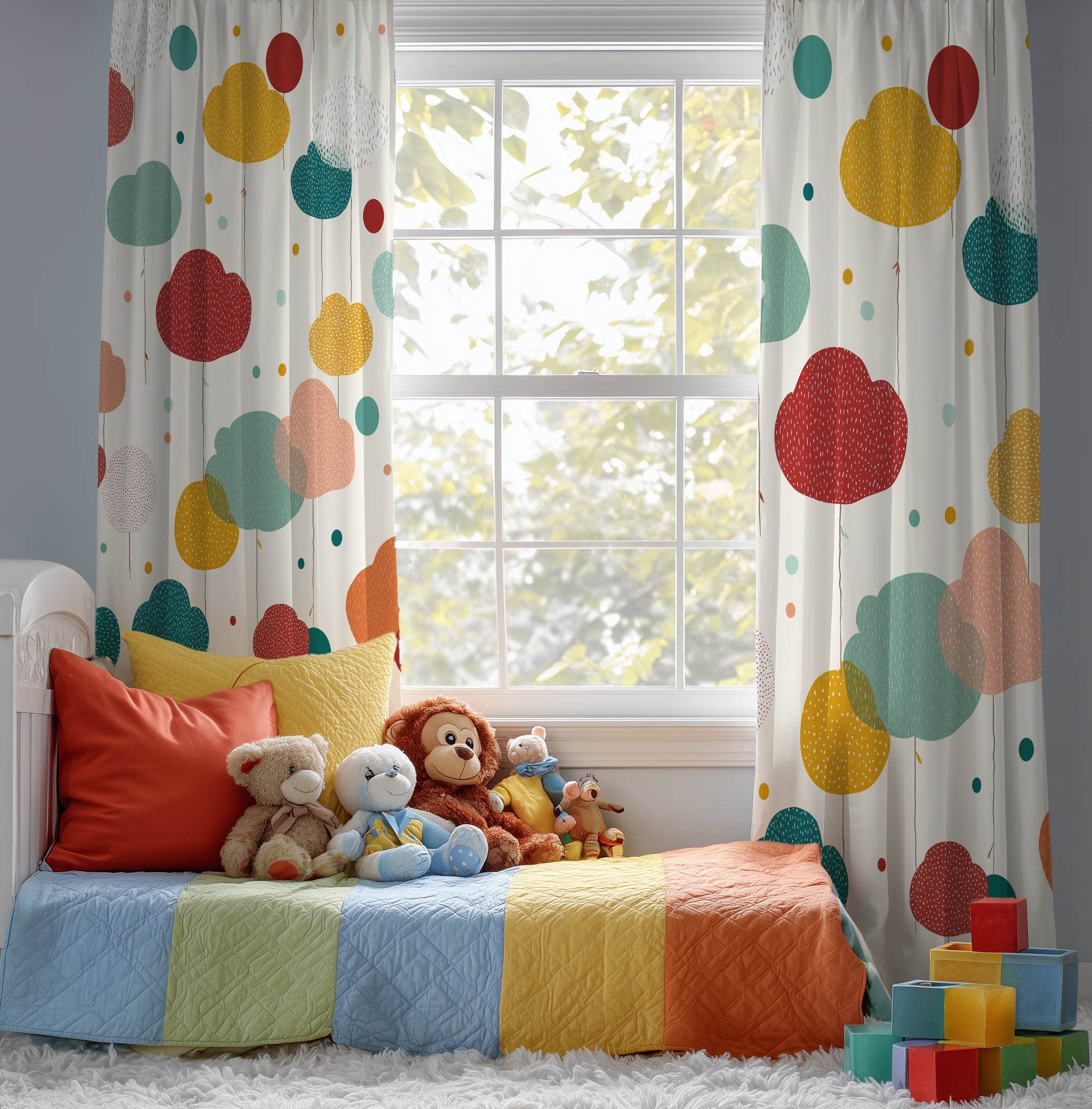 Whimsical Window Curtains, Colorful Home Decor, Boho Style Drapes, Modern Living Room Accessories, Playful Sheer Panels - Home Decor -