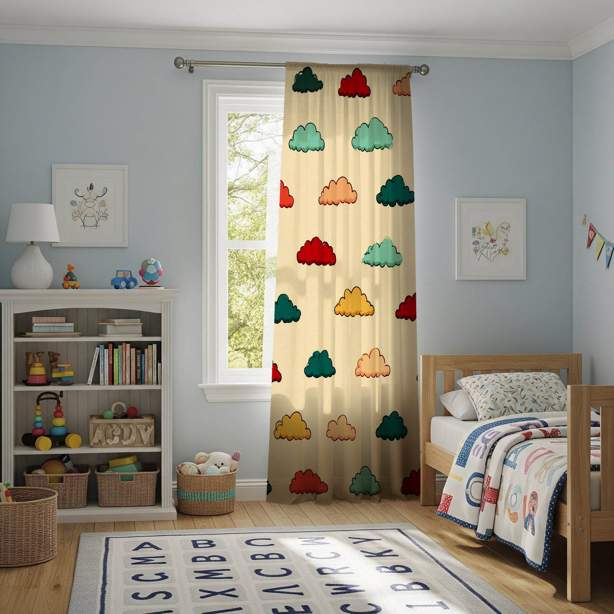 Soft-Colored Cloud Pattern Window Curtain - Home Decor -