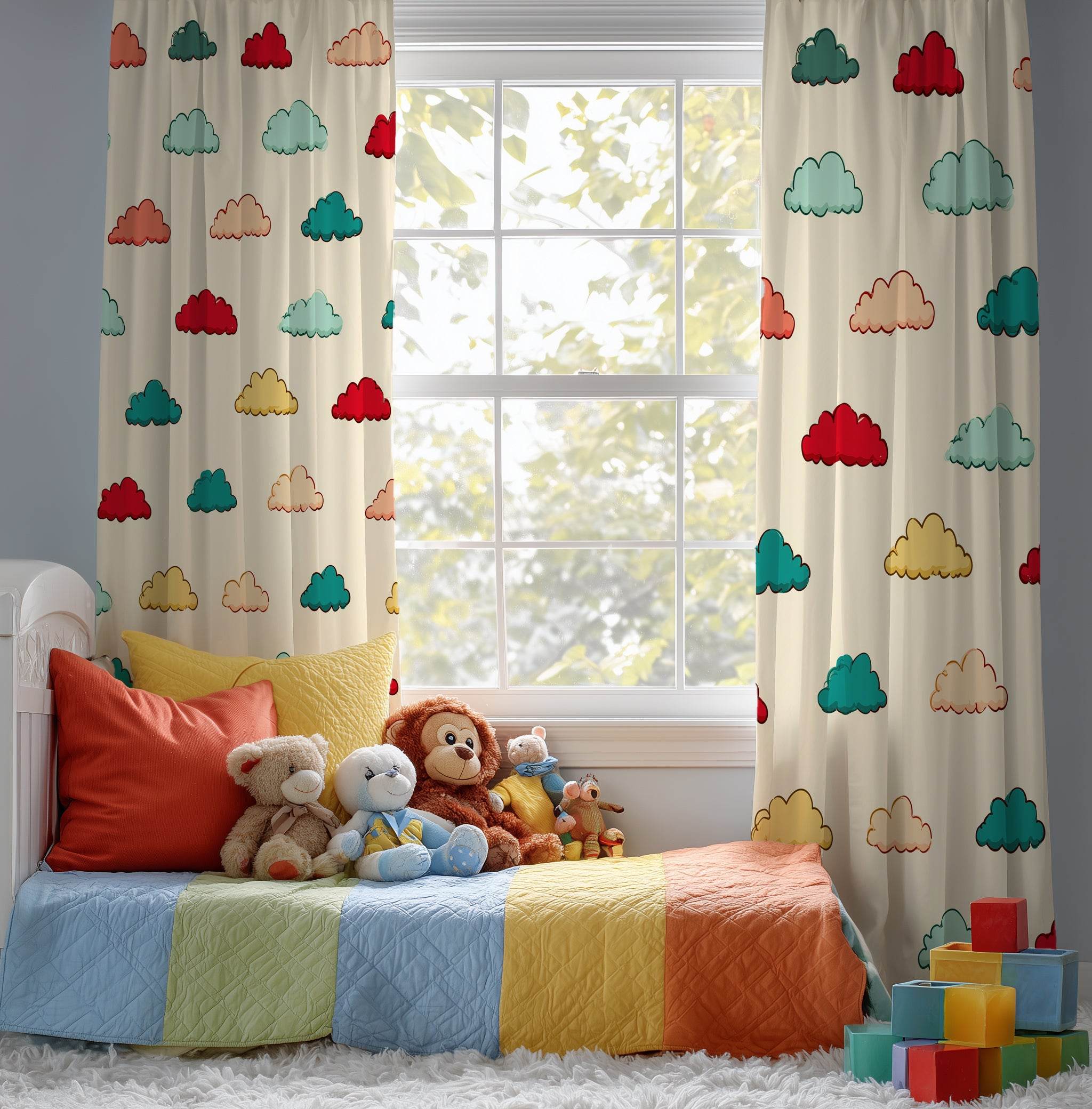 Soft-Colored Cloud Pattern Window Curtain - Home Decor -