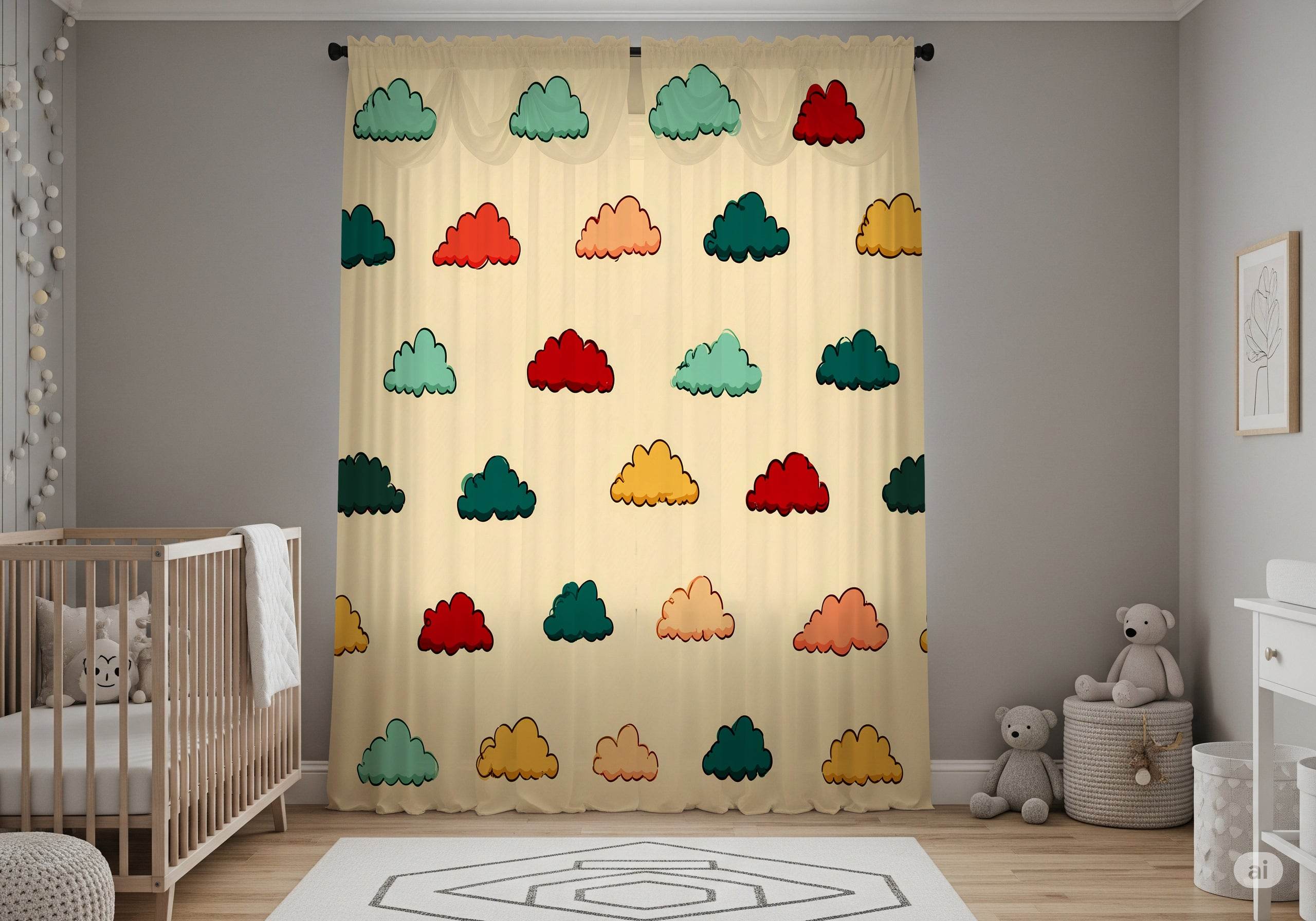 Soft-Colored Cloud Pattern Window Curtain - Home Decor -