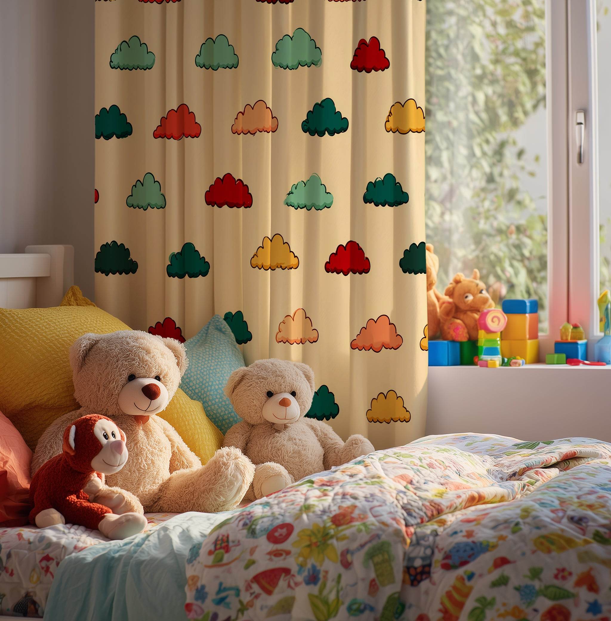 Soft-Colored Cloud Pattern Window Curtain - Home Decor -