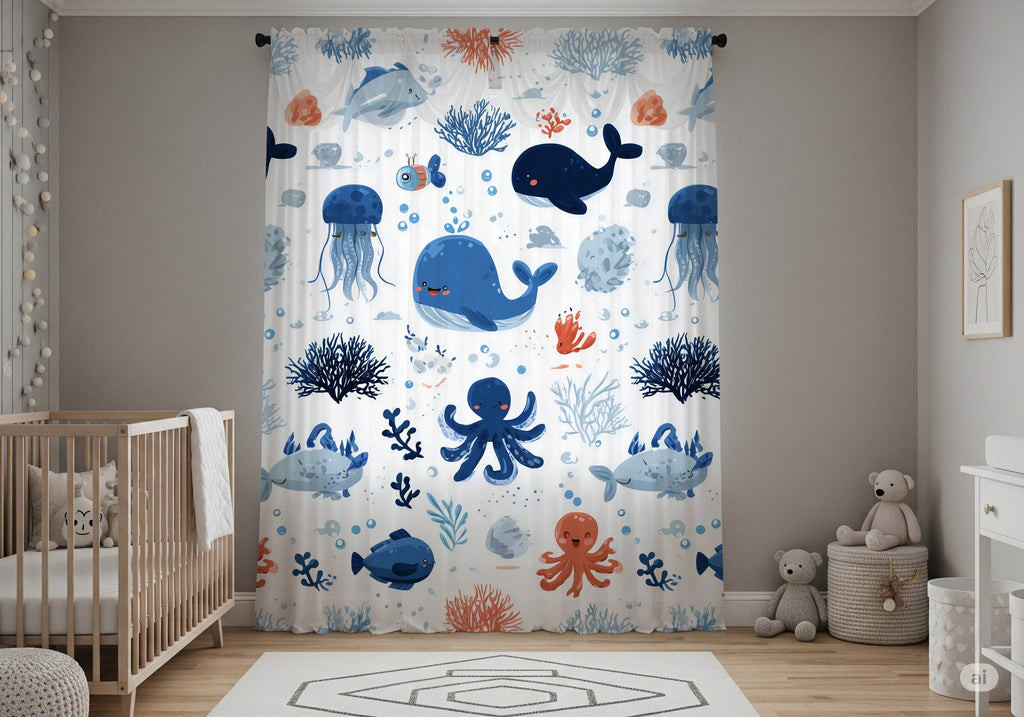 Colorful Underwater Window Curtain - Home Decor -