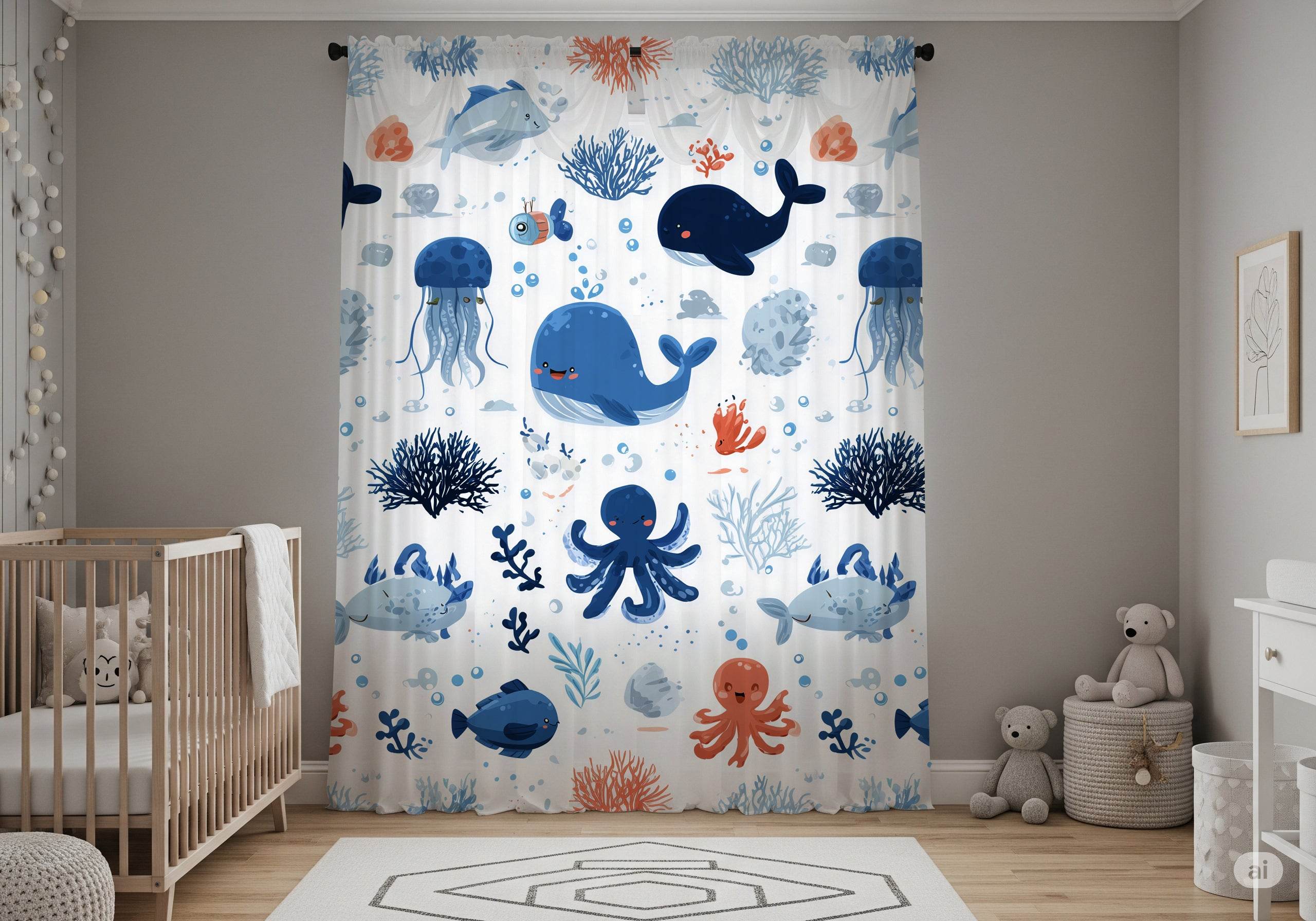 Colorful Underwater Window Curtain - Home Decor -