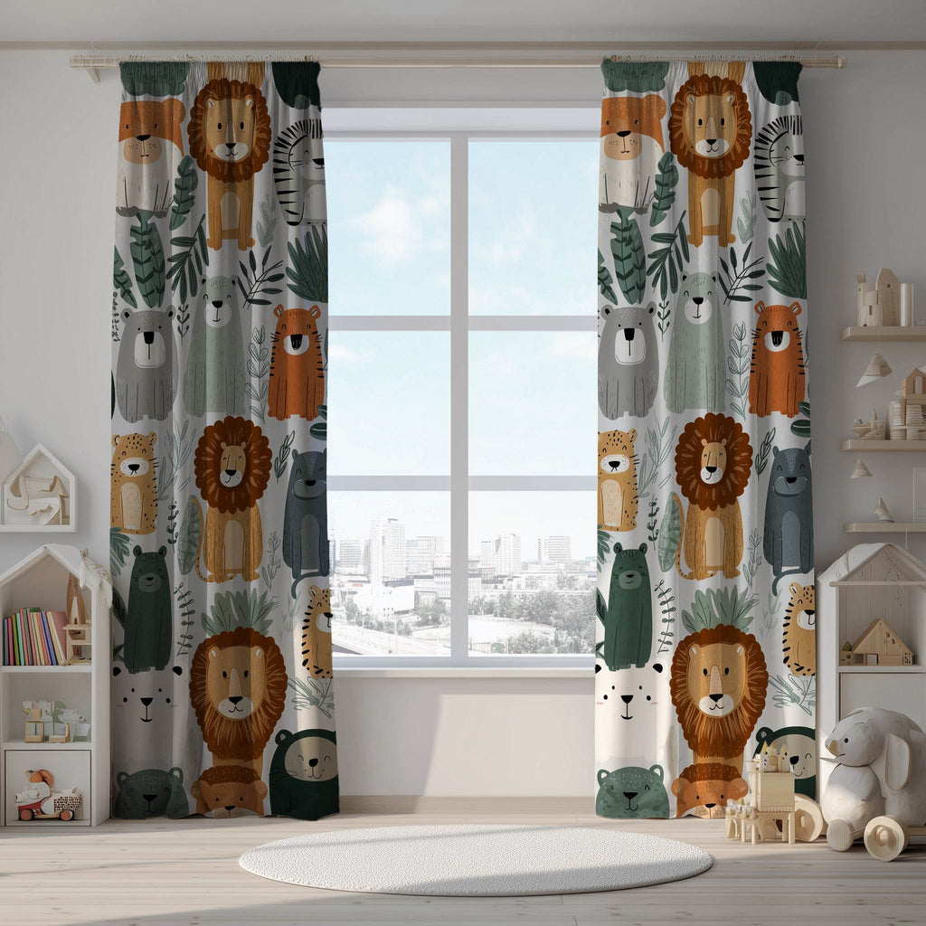 Colorful Wild Animal & Jungle Leaf Window Curtain - Home Decor -