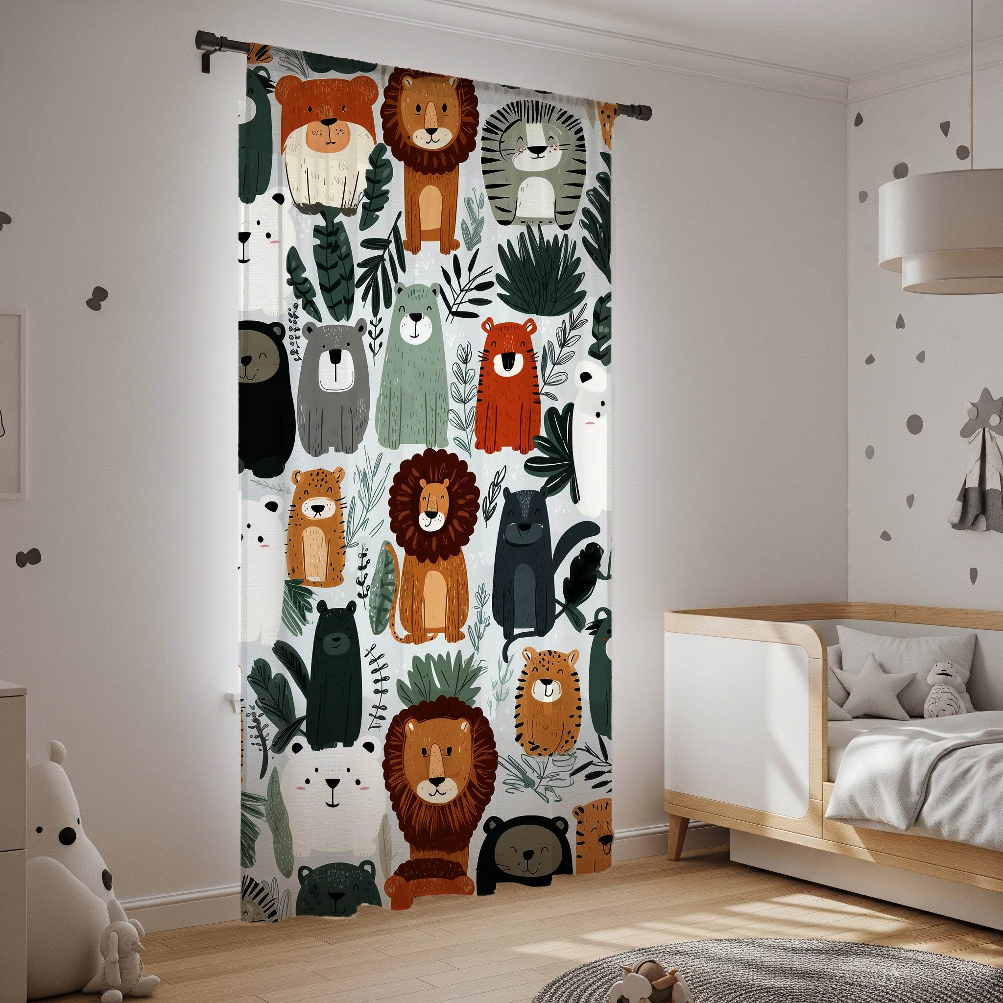 Colorful Wild Animal & Jungle Leaf Window Curtain - Home Decor -