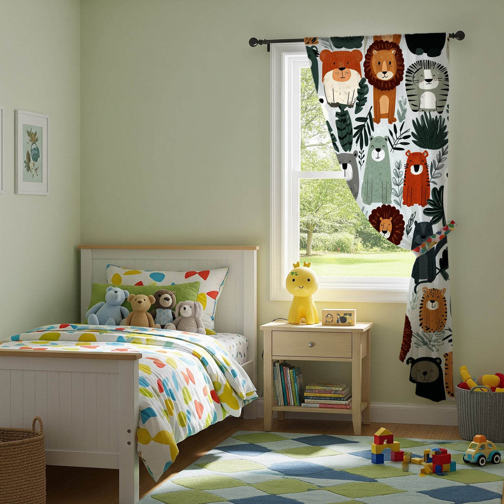 Colorful Wild Animal & Jungle Leaf Window Curtain - Home Decor -