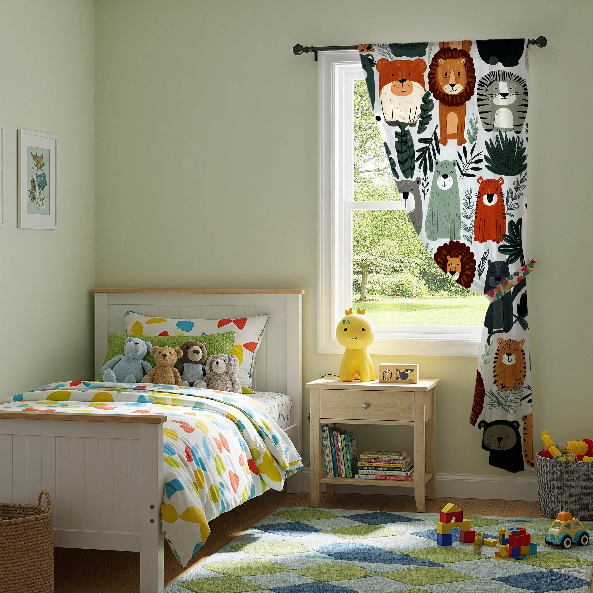 Colorful Wild Animal & Jungle Leaf Window Curtain - Home Decor -