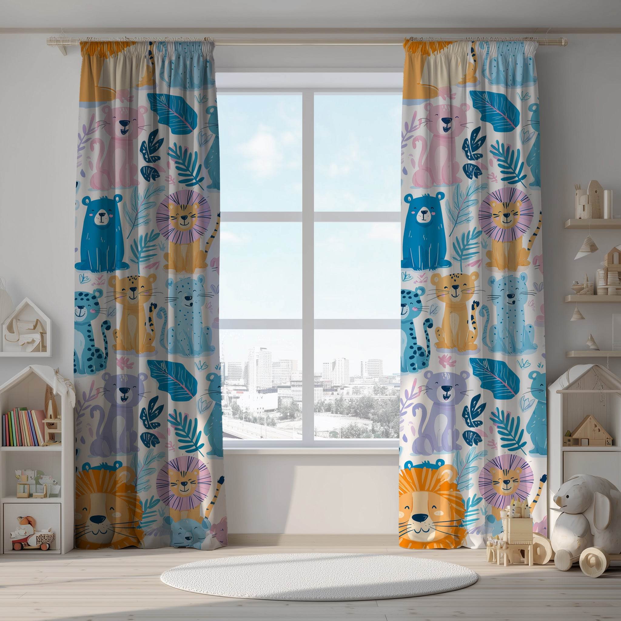 Playful Color Blocked Animal Window Curtain - Home Decor -