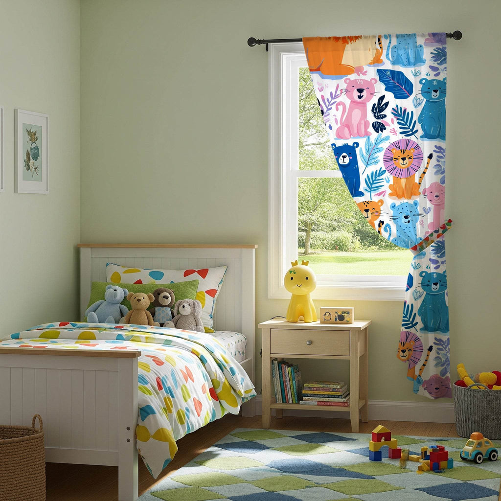 Playful Color Blocked Animal Window Curtain - Home Decor -
