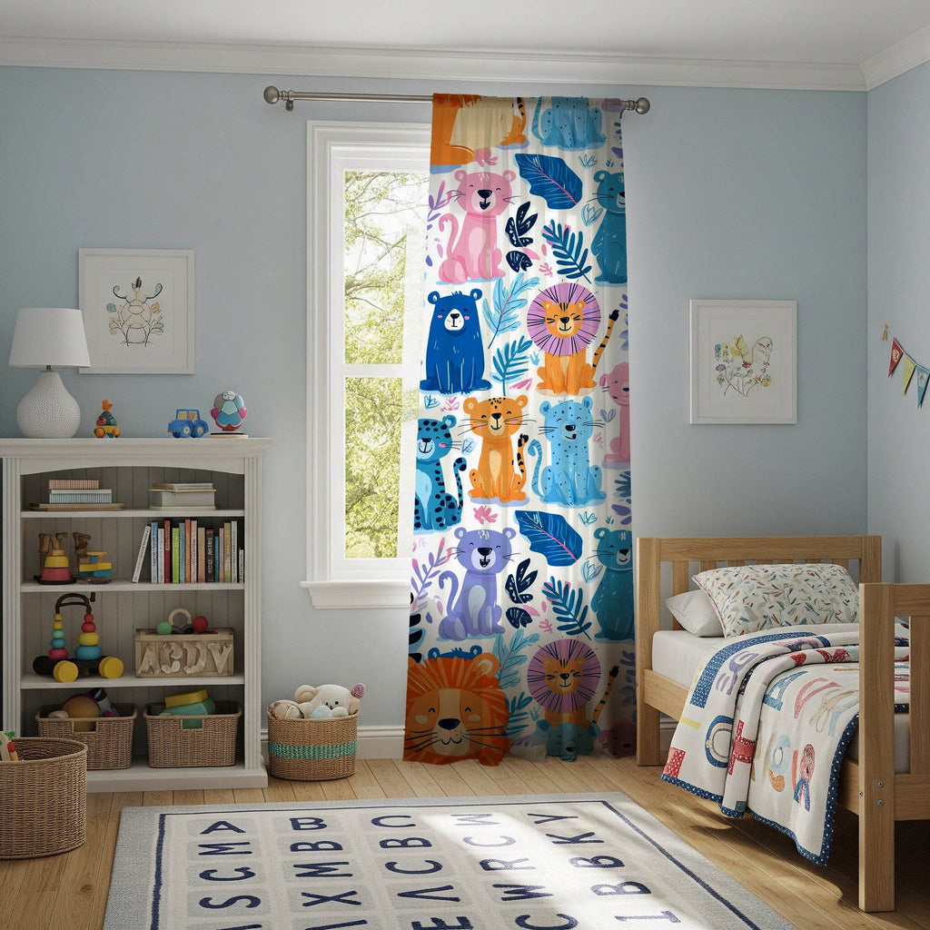 Playful Color Blocked Animal Window Curtain - Home Decor -
