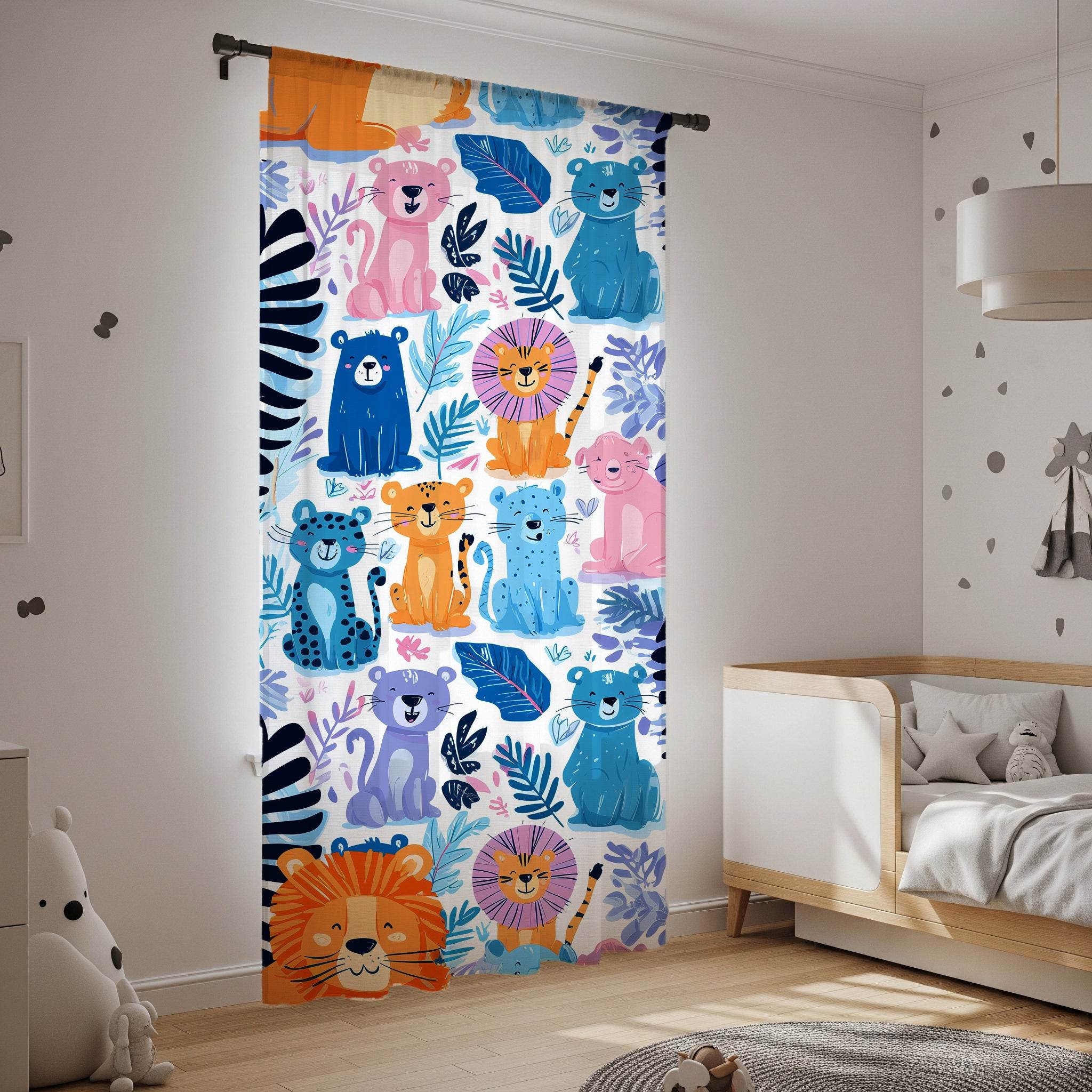 Playful Color Blocked Animal Window Curtain - Home Decor -