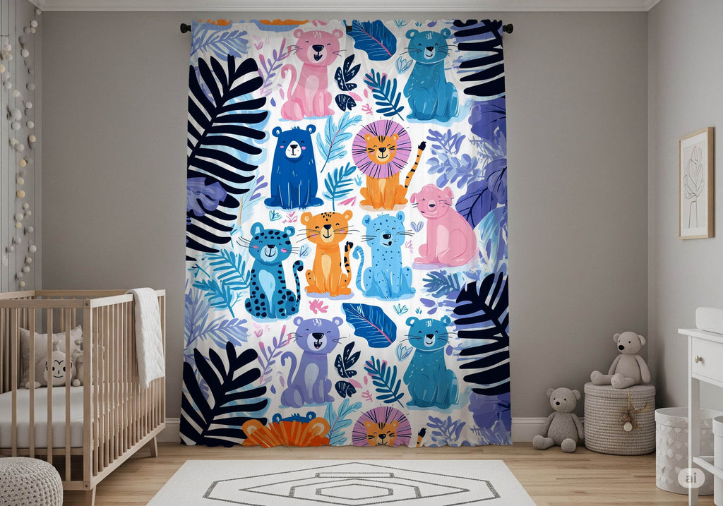 Playful Color Blocked Animal Window Curtain - Home Decor -