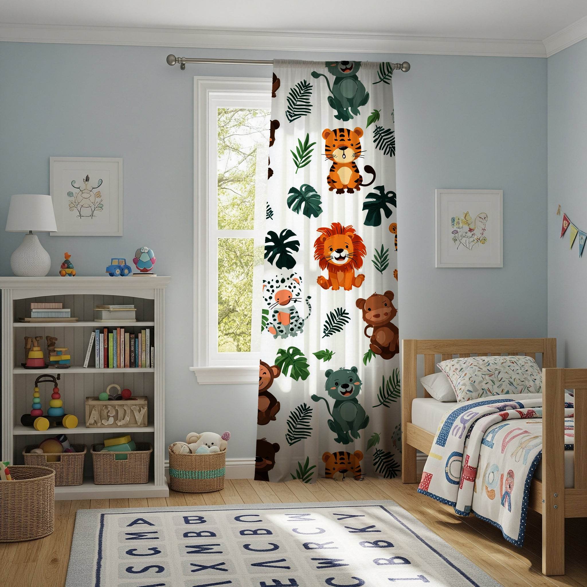 Whimsical Forest Animal Window Curtain with Soft Colors - Home Decor -