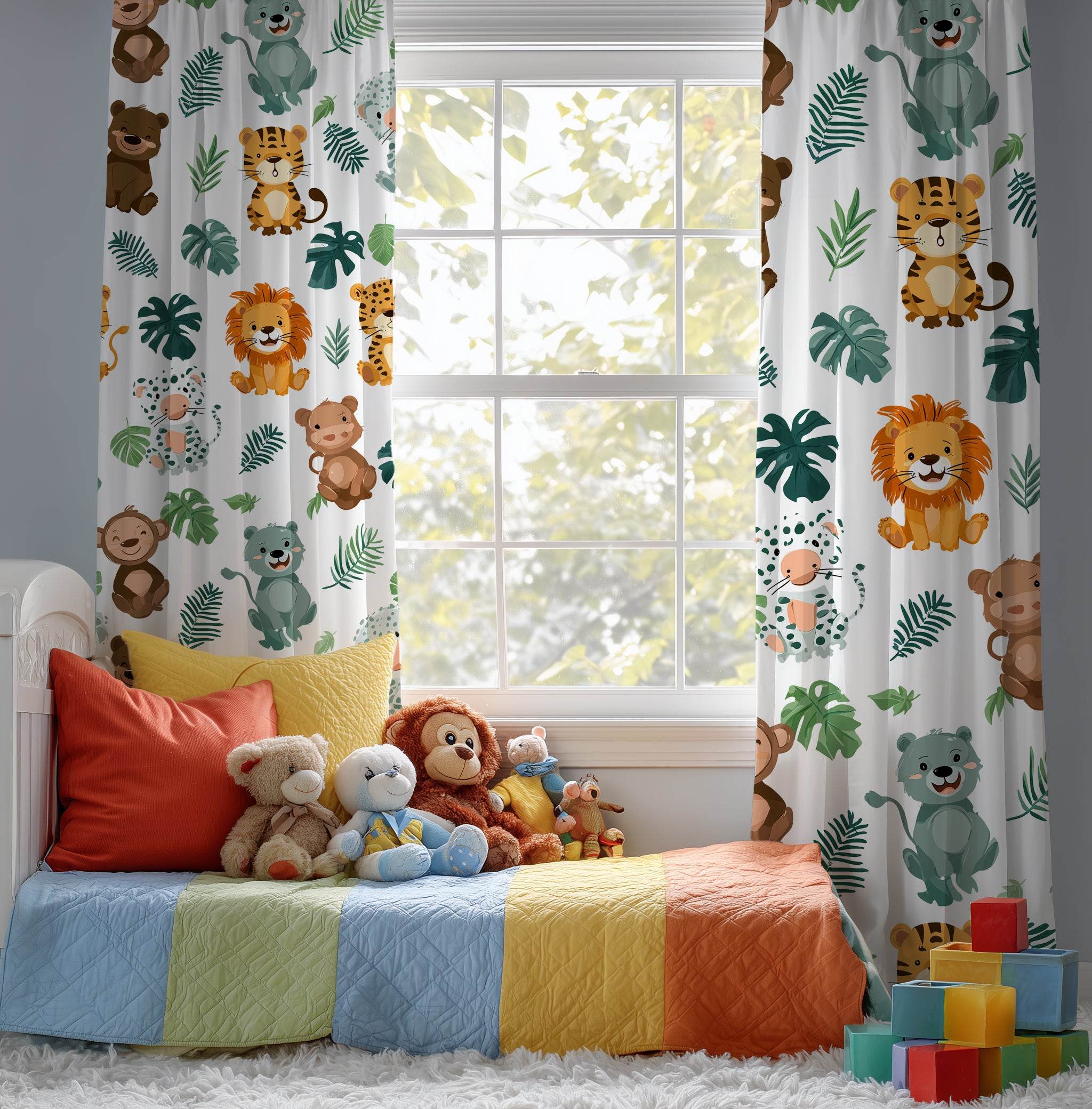 Whimsical Forest Animal Window Curtain with Soft Colors - Home Decor -