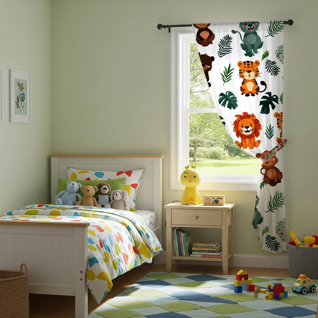 Whimsical Forest Animal Window Curtain with Soft Colors - Home Decor -