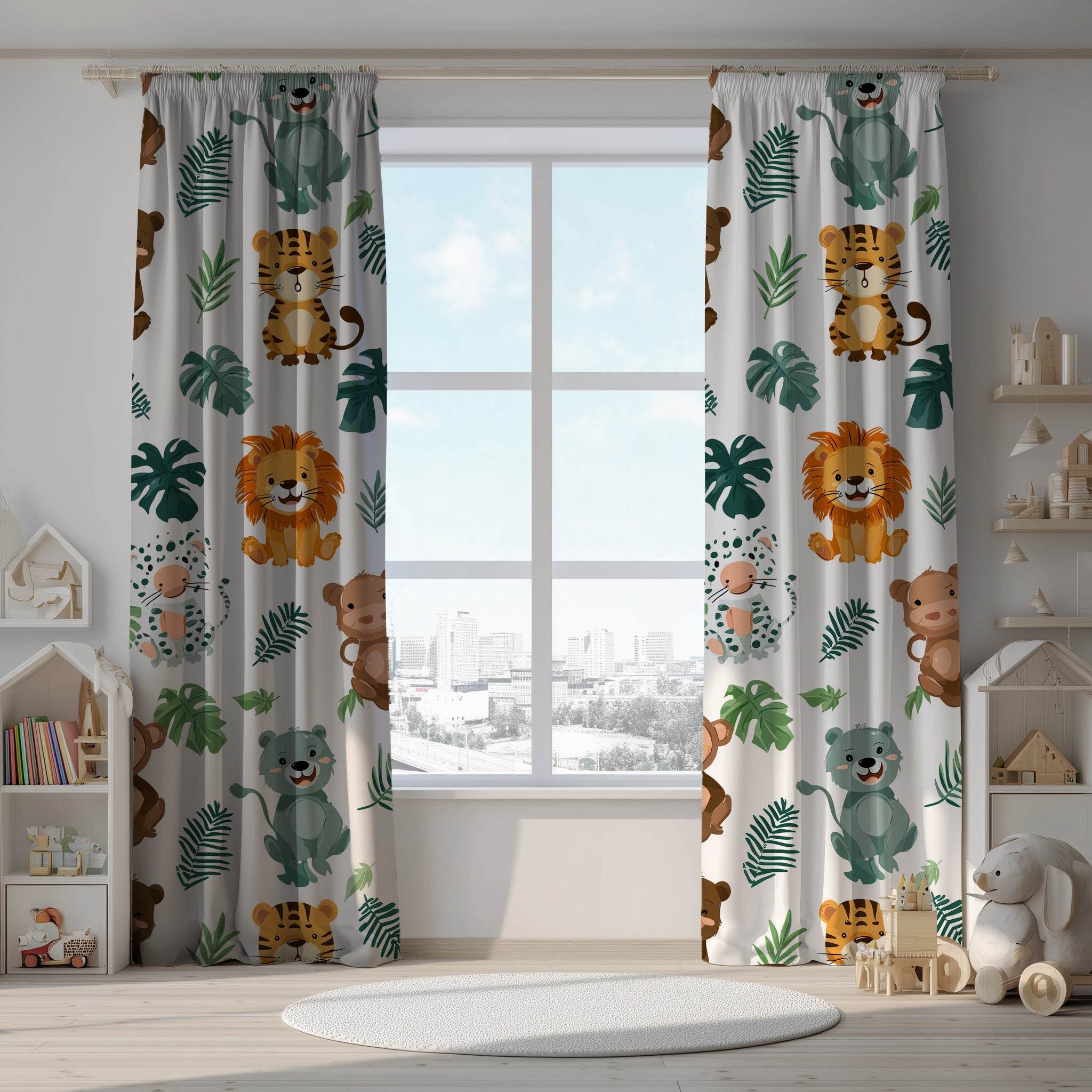 Whimsical Forest Animal Window Curtain with Soft Colors - Home Decor -