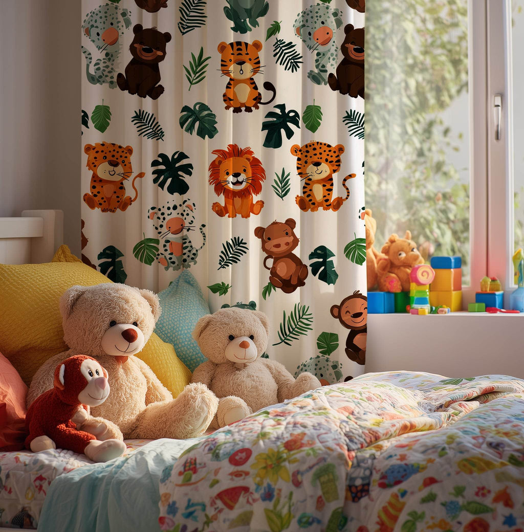 Whimsical Forest Animal Window Curtain with Soft Colors - Home Decor -