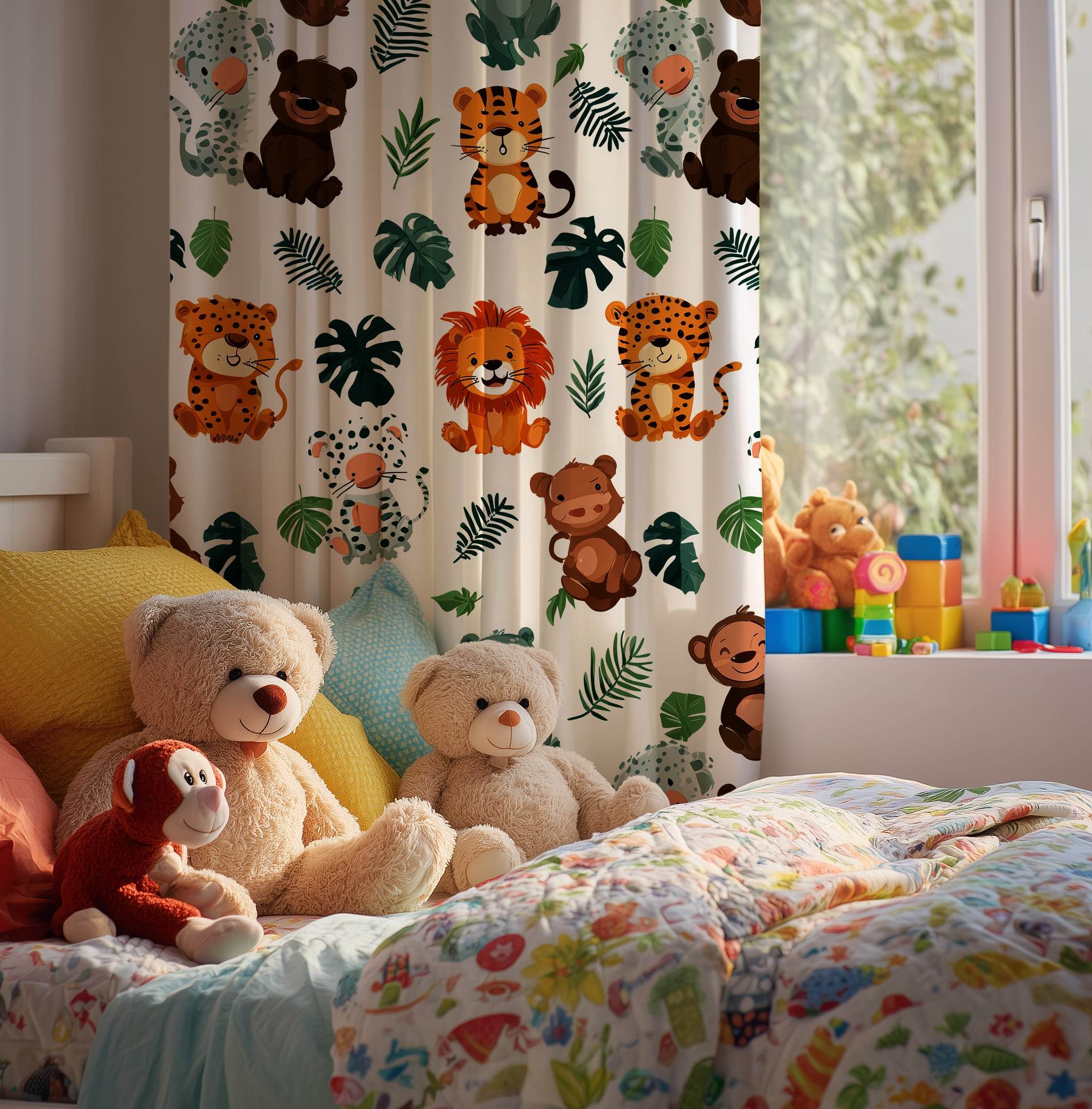 Whimsical Forest Animal Window Curtain with Soft Colors - Home Decor -