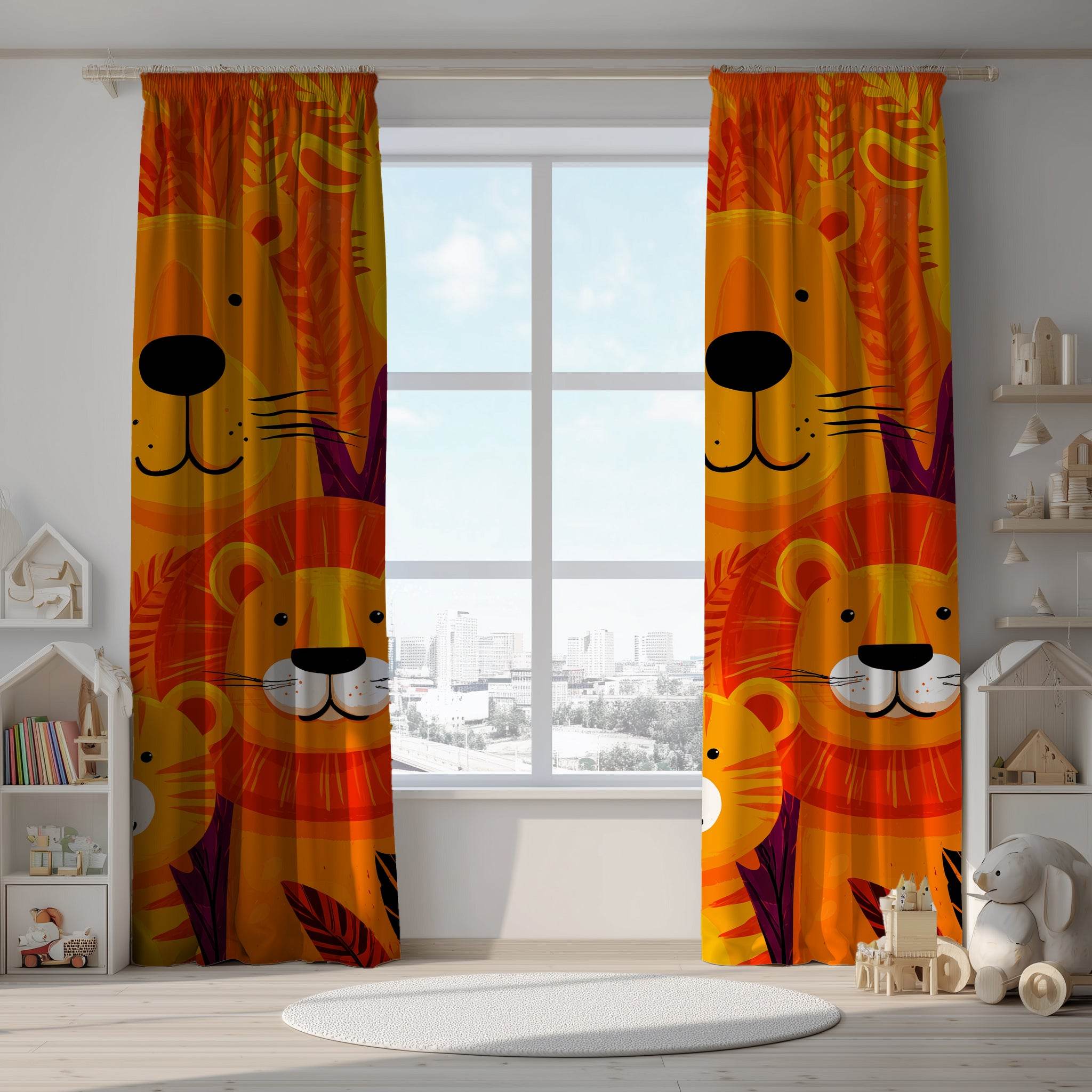 Boldly-Colored Jungle Cat Window Curtain - Home Decor -