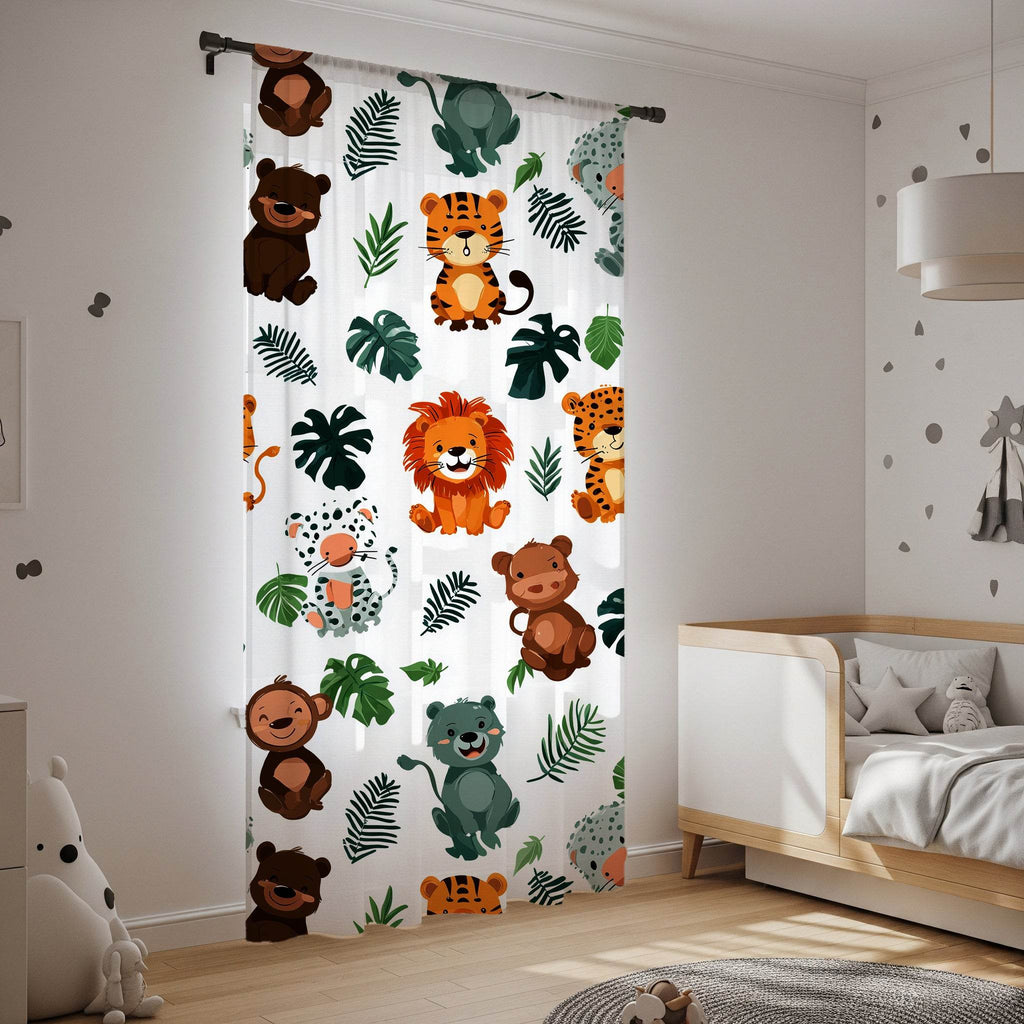Whimsical Forest Animal Window Curtain with Soft Colors - Home Decor -