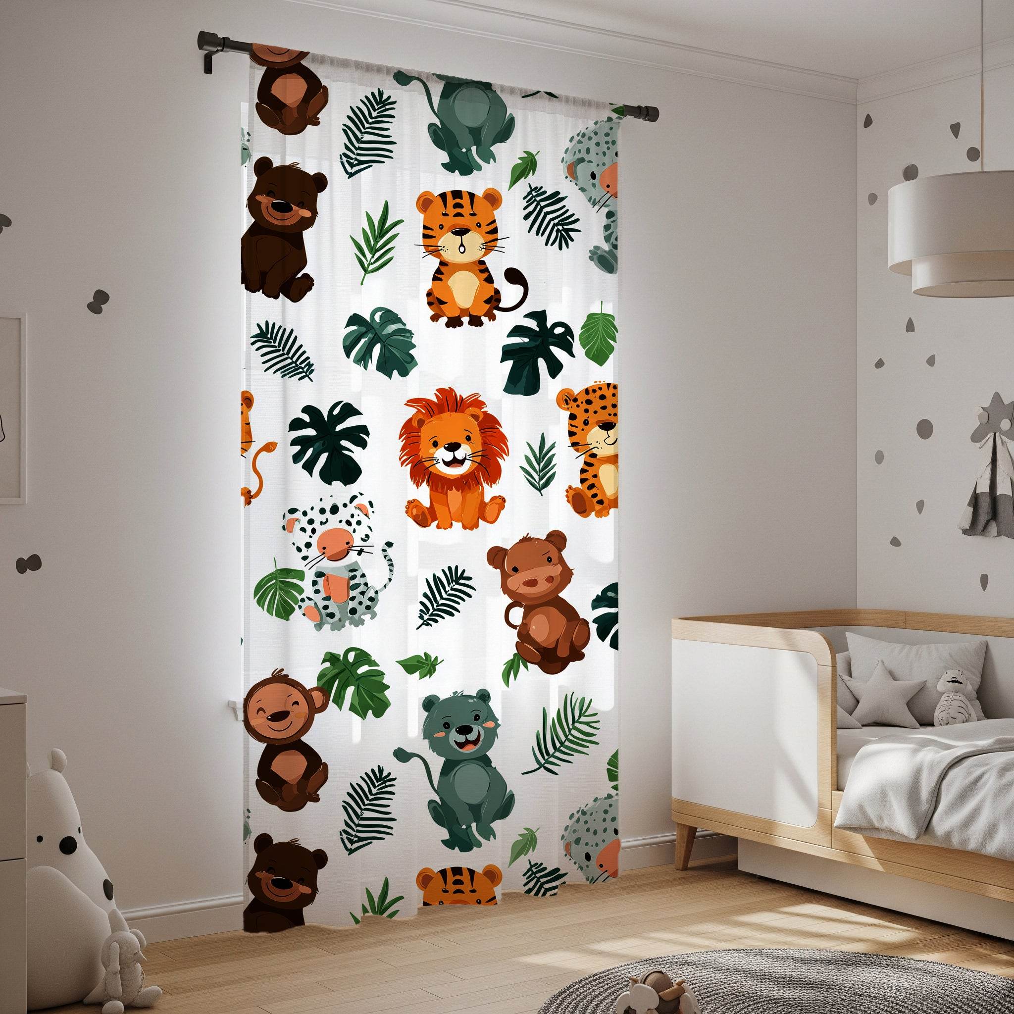 Whimsical Forest Animal Window Curtain with Soft Colors - Home Decor -