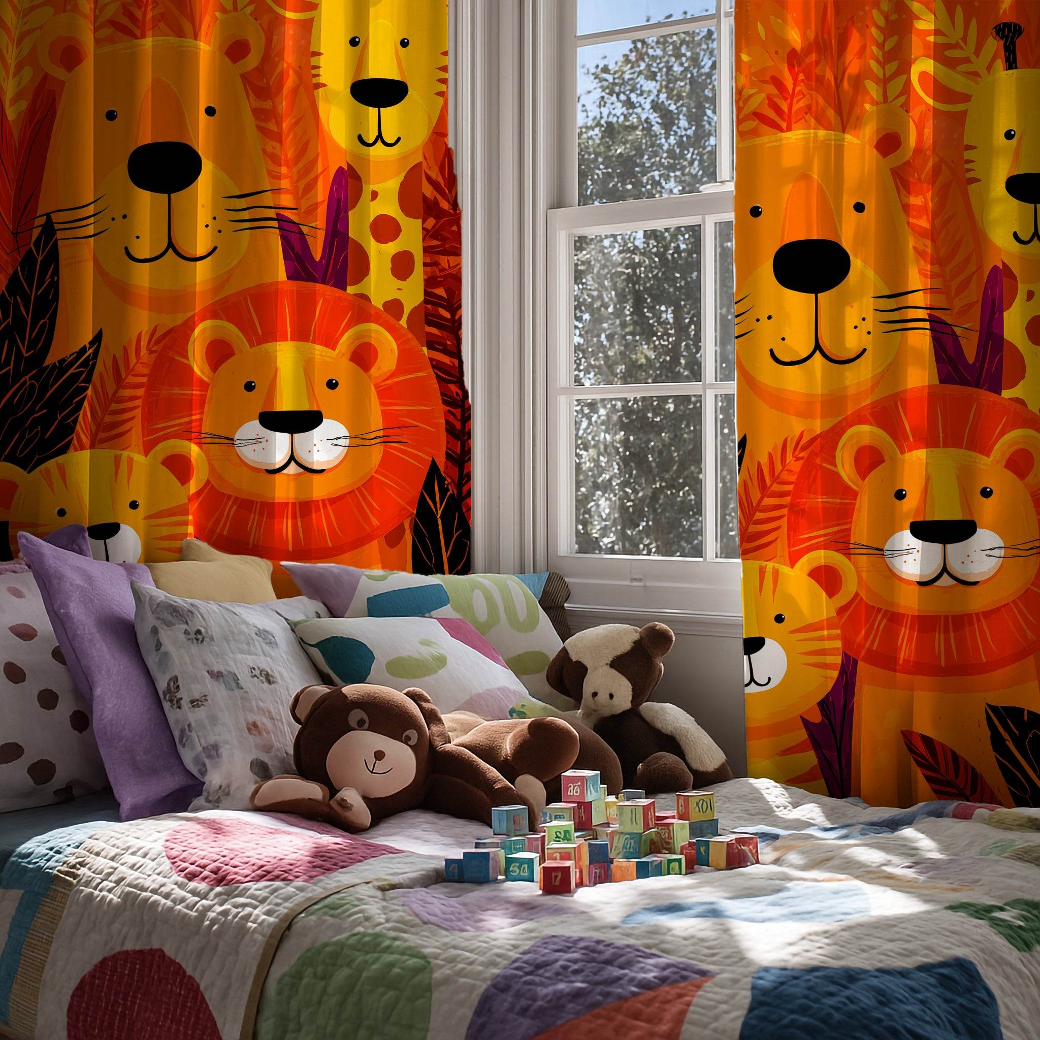 Boldly-Colored Jungle Cat Window Curtain - Home Decor -