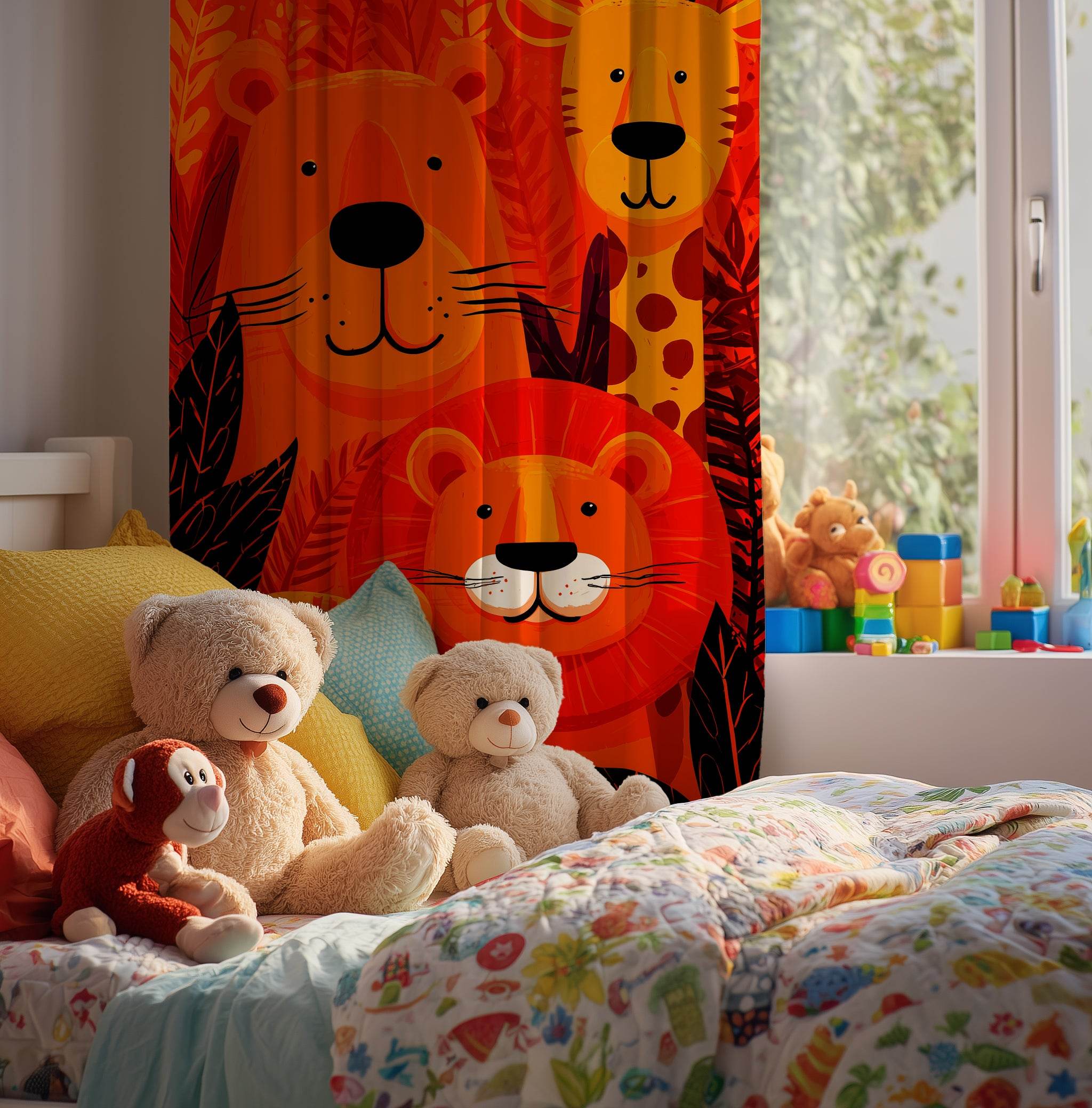 Boldly-Colored Jungle Cat Window Curtain - Home Decor -