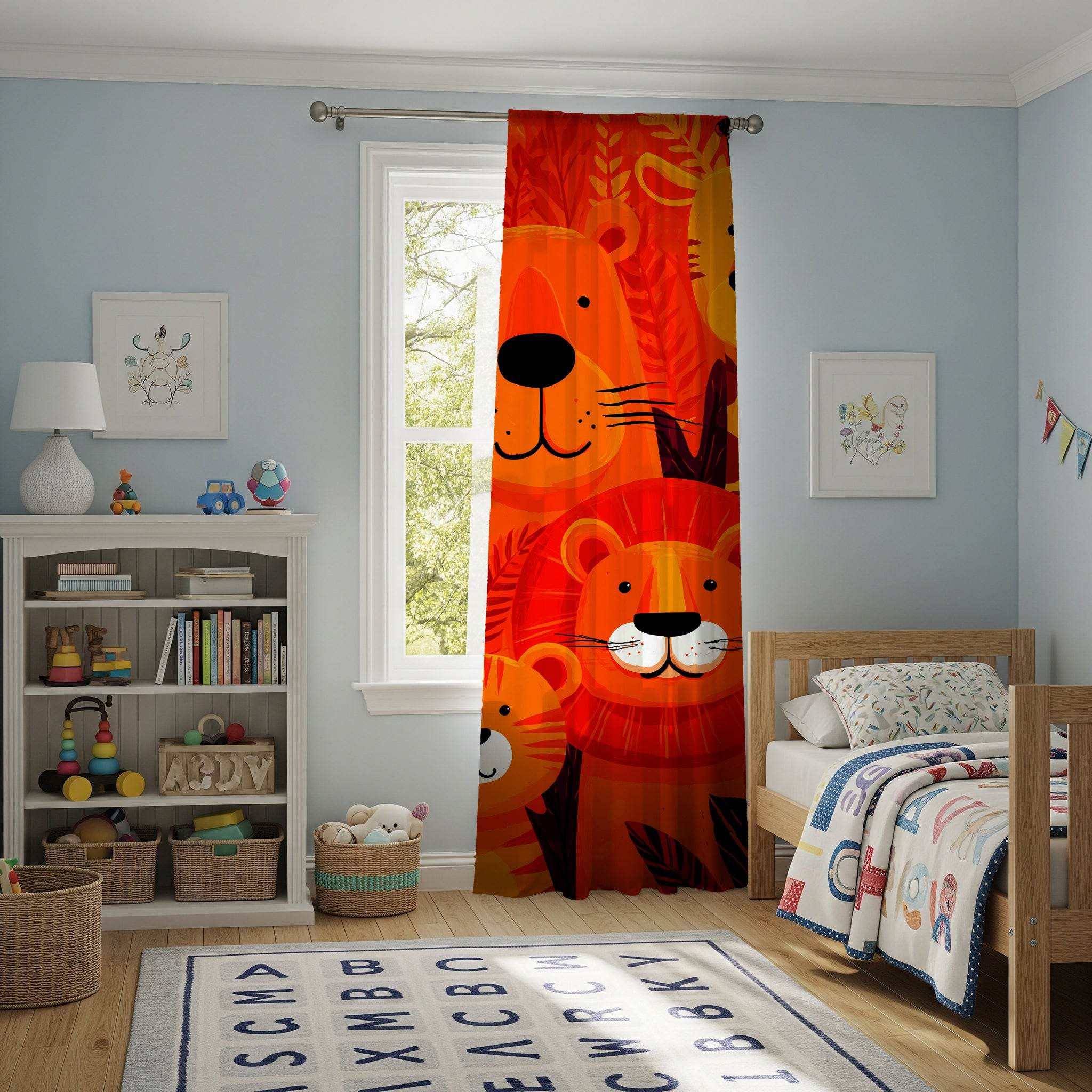 Boldly-Colored Jungle Cat Window Curtain - Home Decor -