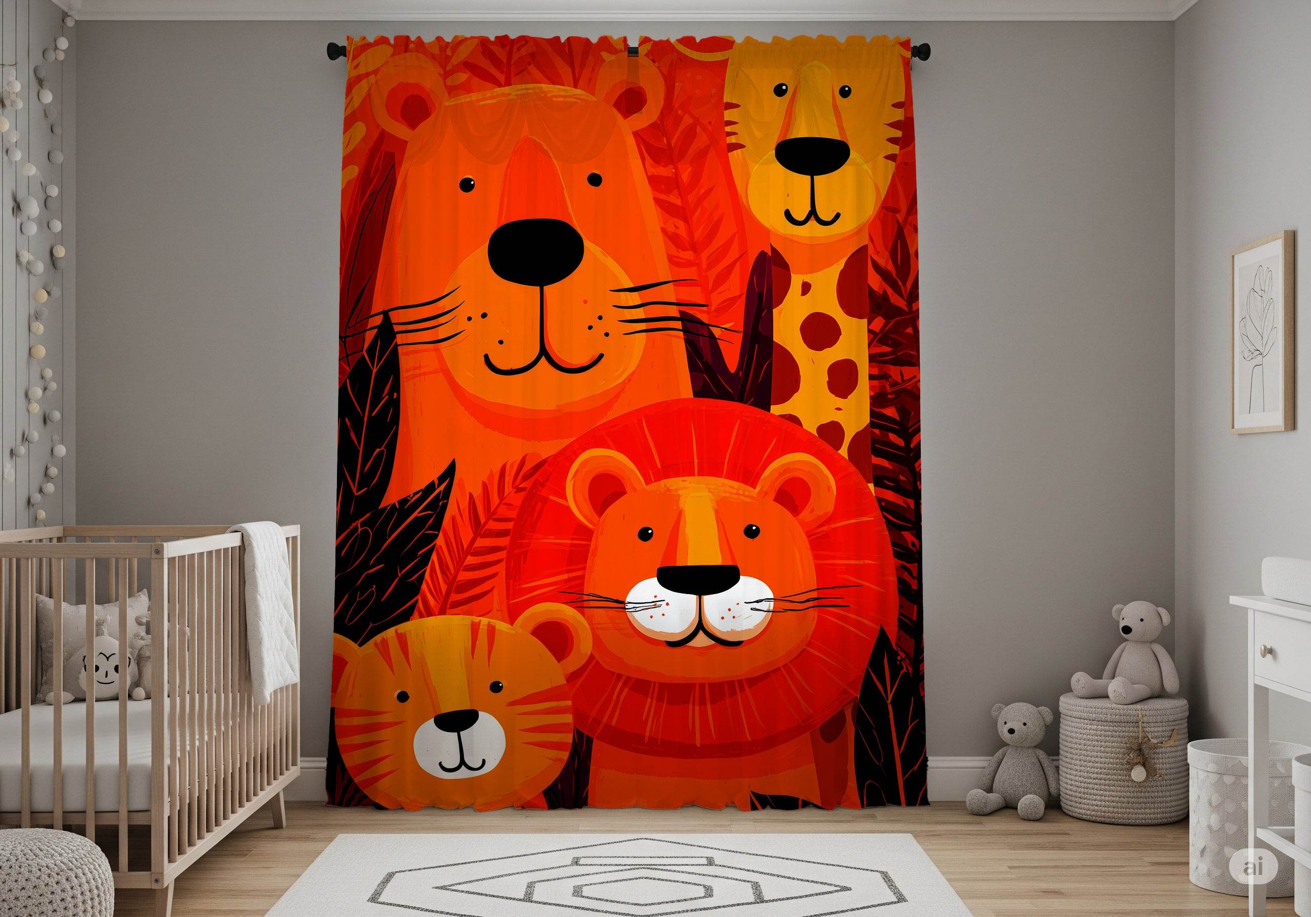 Boldly-Colored Jungle Cat Window Curtain - Home Decor -
