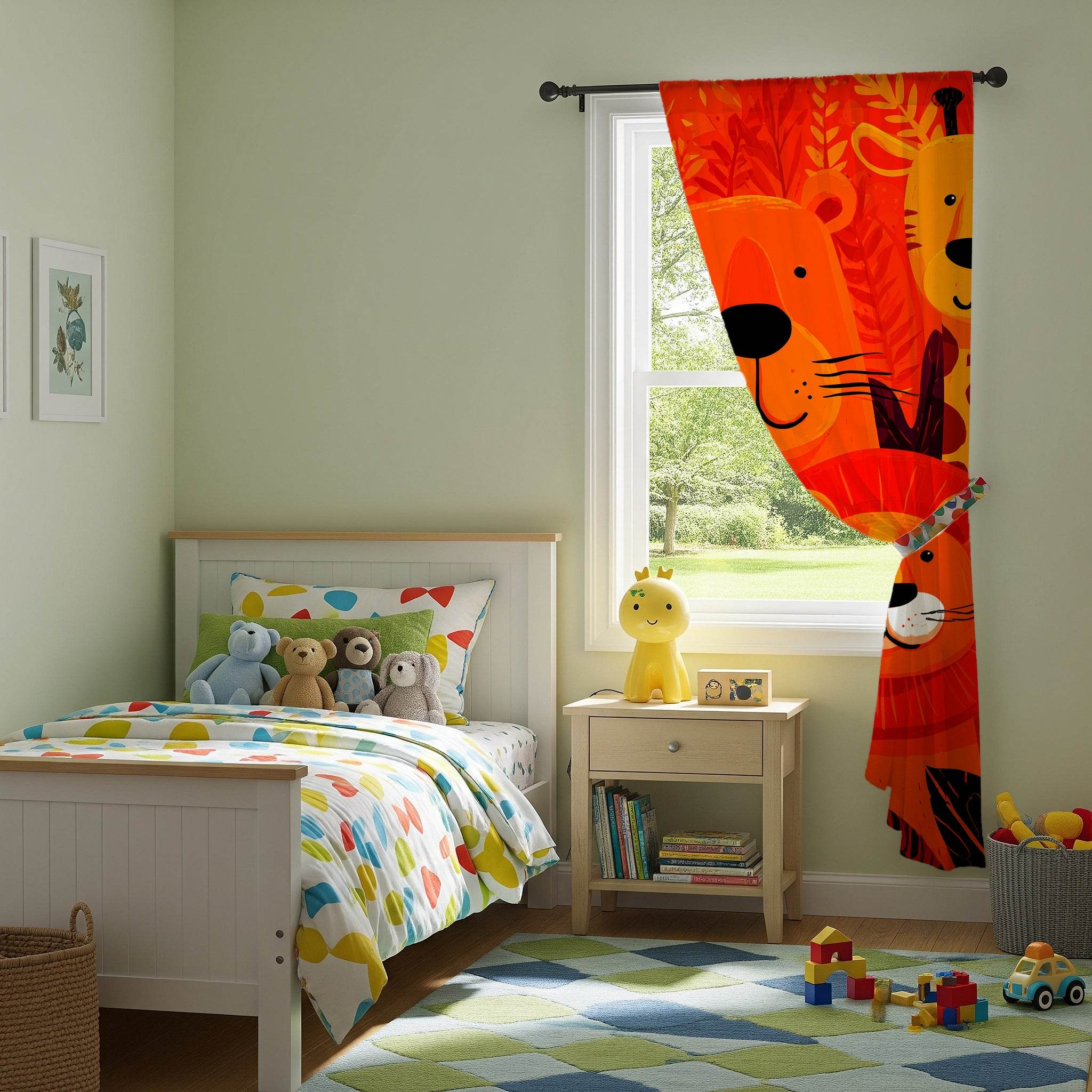 Boldly-Colored Jungle Cat Window Curtain - Home Decor -